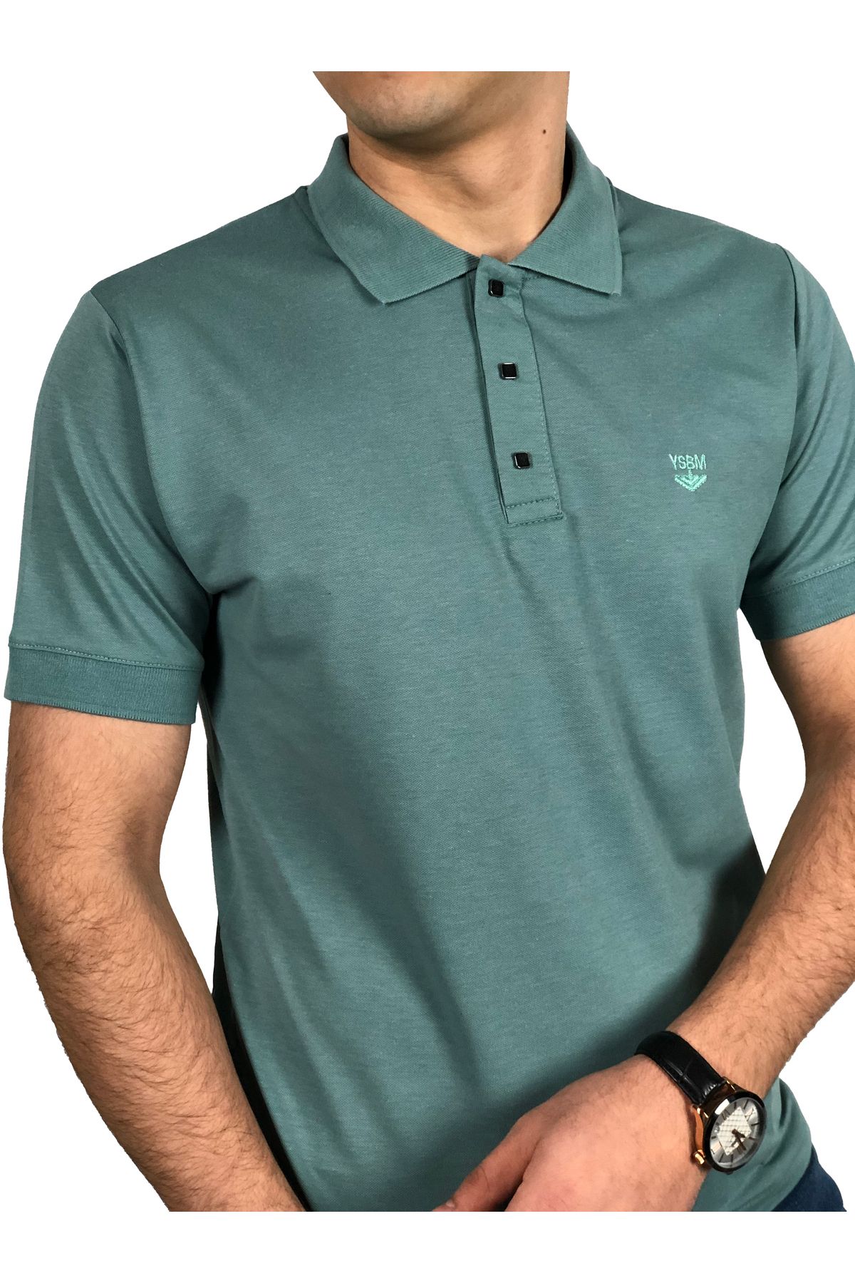 YSBM Erkek Mint Yeşili Kıvrılmaz Polo Yaka Pamuklu Pike Dokulu Rahat Regular Fit T-shirt 8493