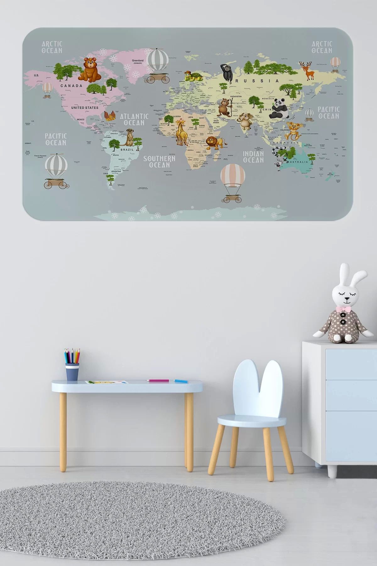 evimera Eğitici Dünya Haritası Dünya Atlası Ve Bebek Sı Duvar Sticker -60X105-3816