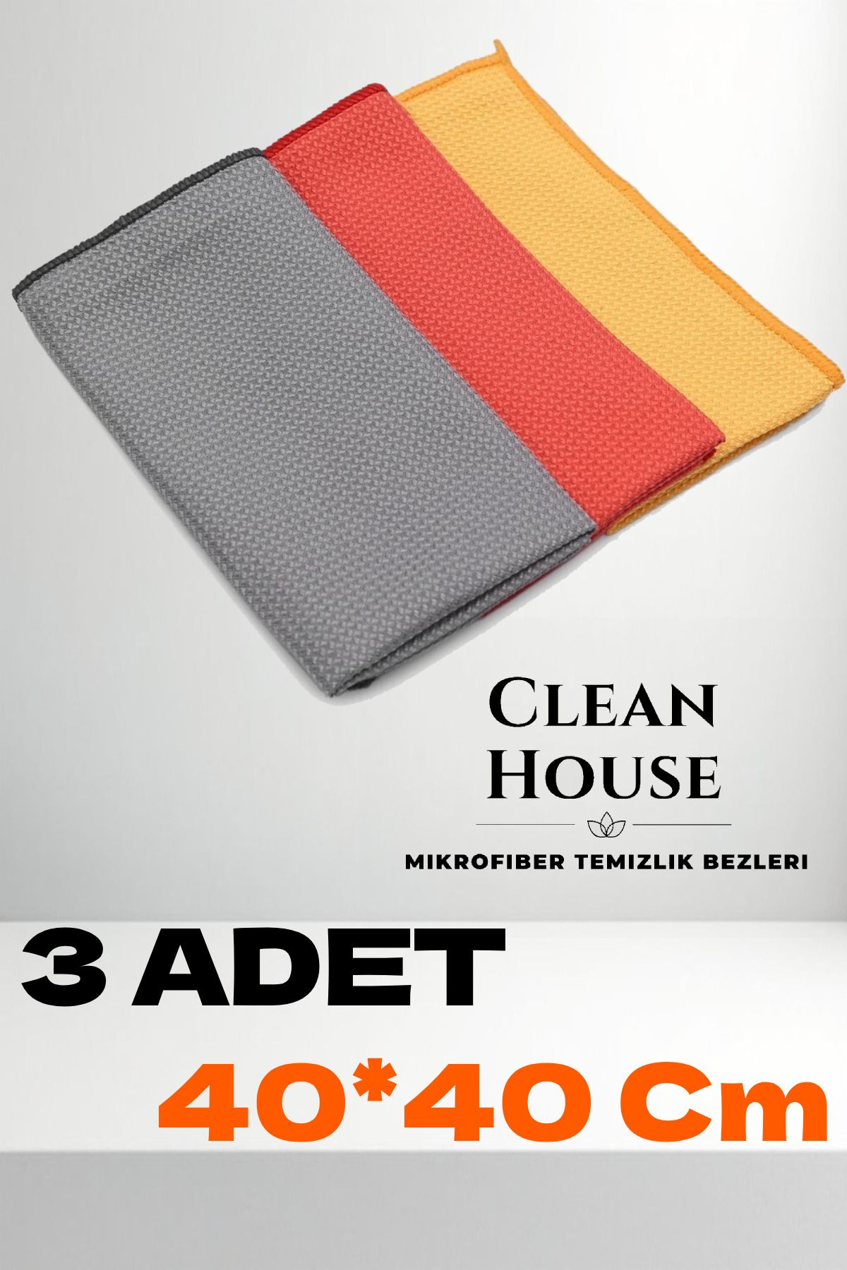 CLEAN HOUSE (3 Adet) Cam TV ve Ayna  Bezi Mikrofiber Genel Temizlik Bezi Çok Renkli 40*40 Cm