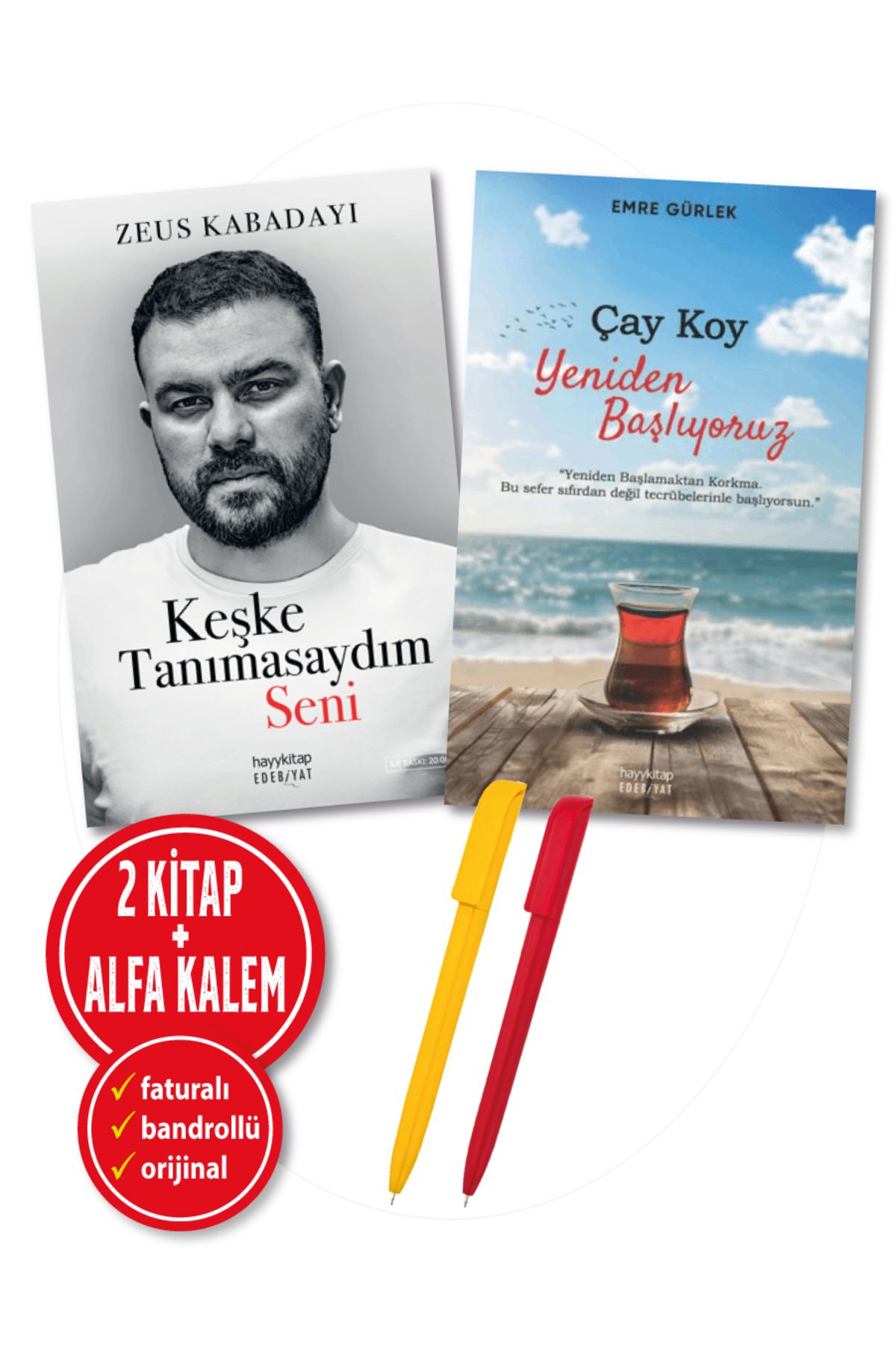 hayykitap Alfa Kalem+Keşke Tanımasaydım Seni(Zeus Kabadayı)+Çay Koy Yeniden Başlıyoruz(Emre Gürlek) 2 Kitap