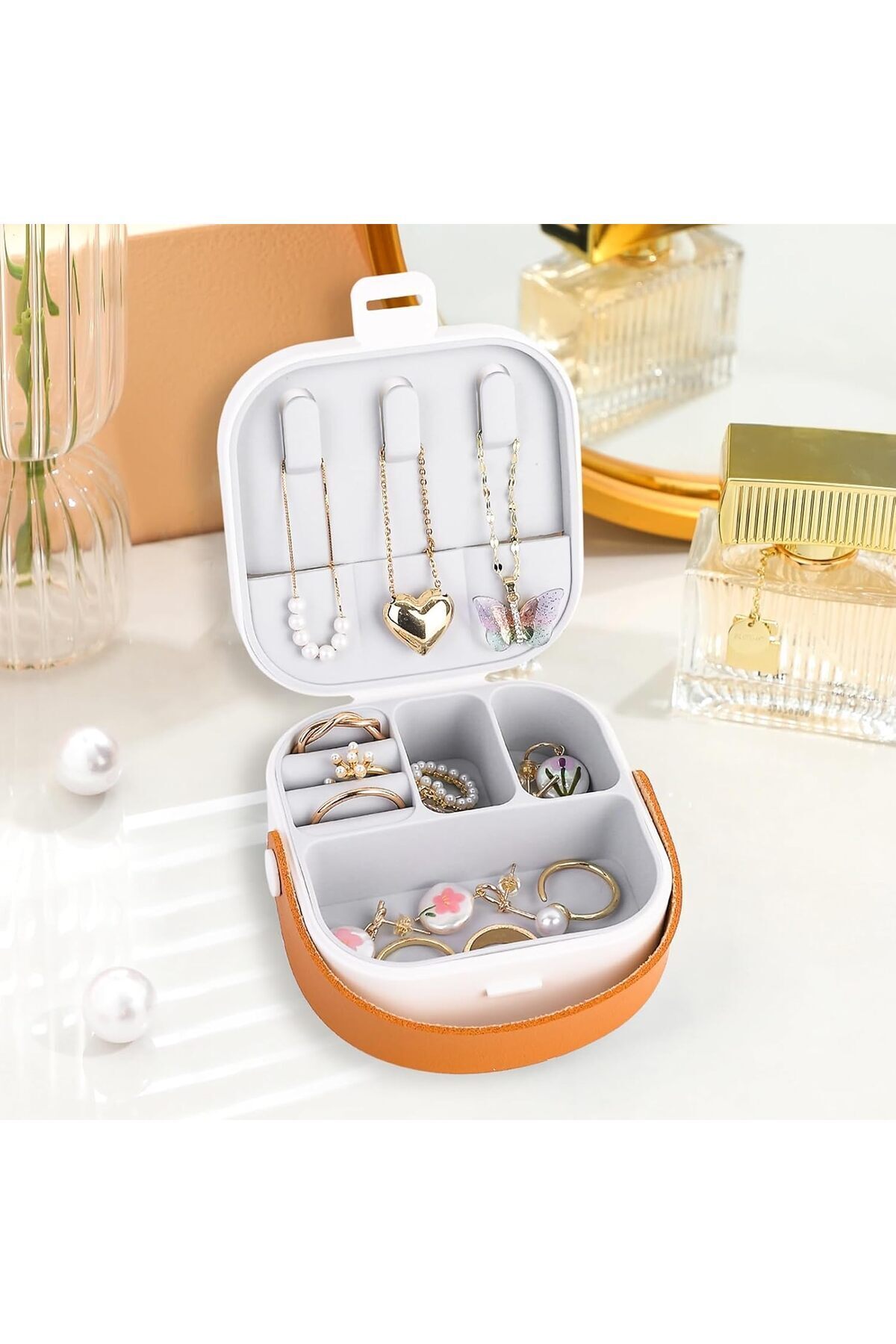 ZENİTH-White Mini Box - Travel Organizer, Jewellery Necklace and Ring Earring Accessory Watch 8