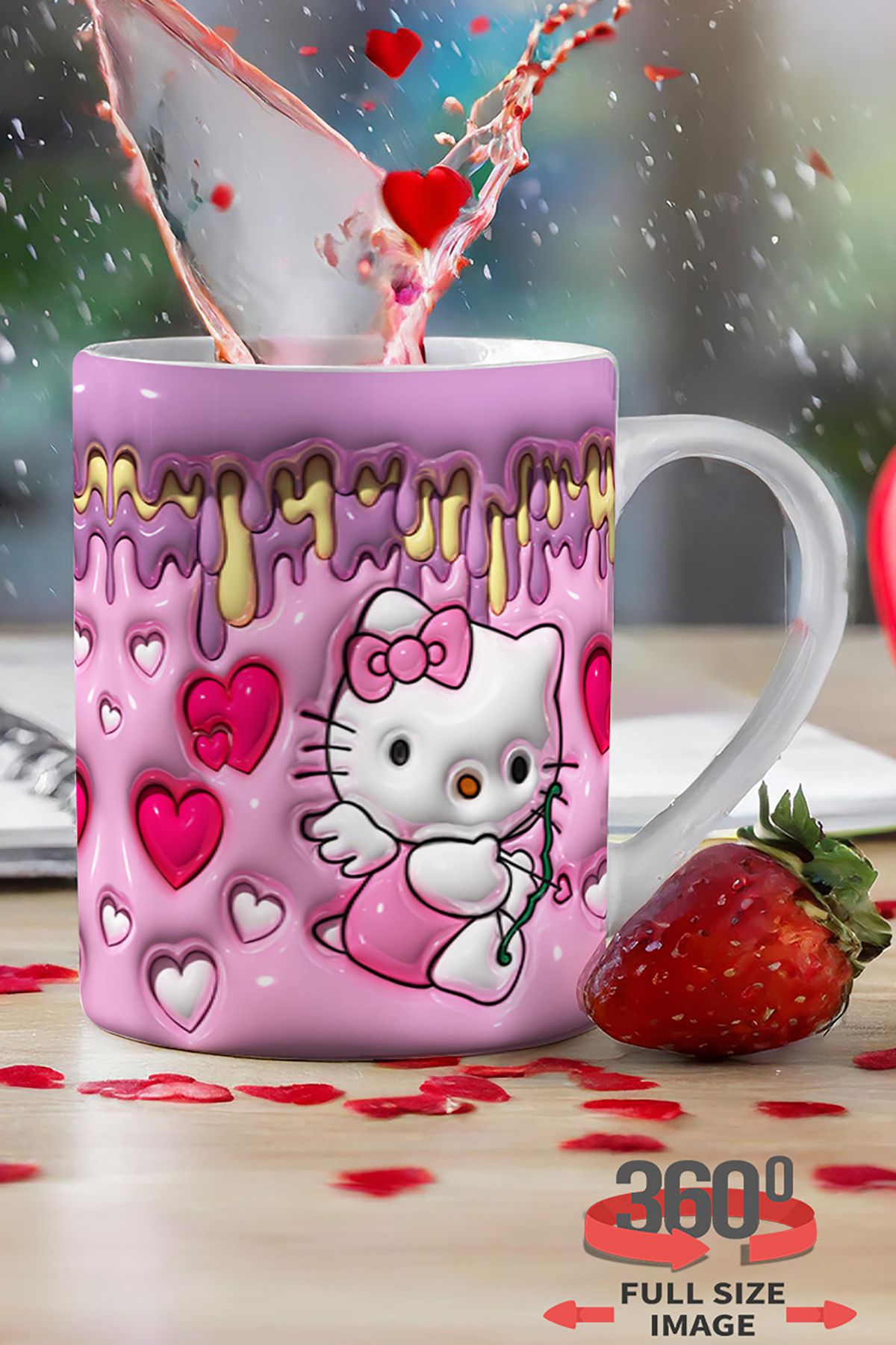 dijital moda tasarım 3D Kabartma Desen Efektli "Hello Kitty" Kişiye Özel Porselen Hediyelik Kupa Bardak