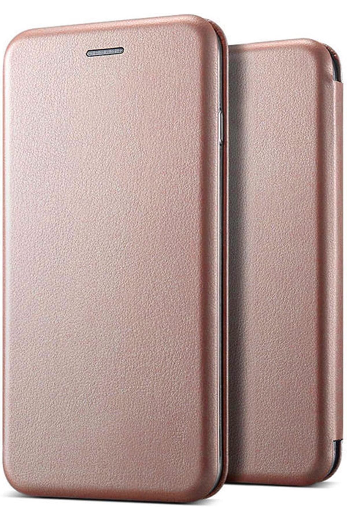 NcK Apple iPhone XS Max (6.5'') Kılıf Ultra Slim Leather Design Flip Cover Rose Gold