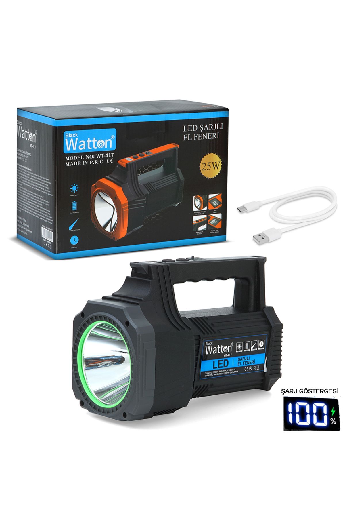 Watton Led Şarjlı El Feneri 25W WT-417