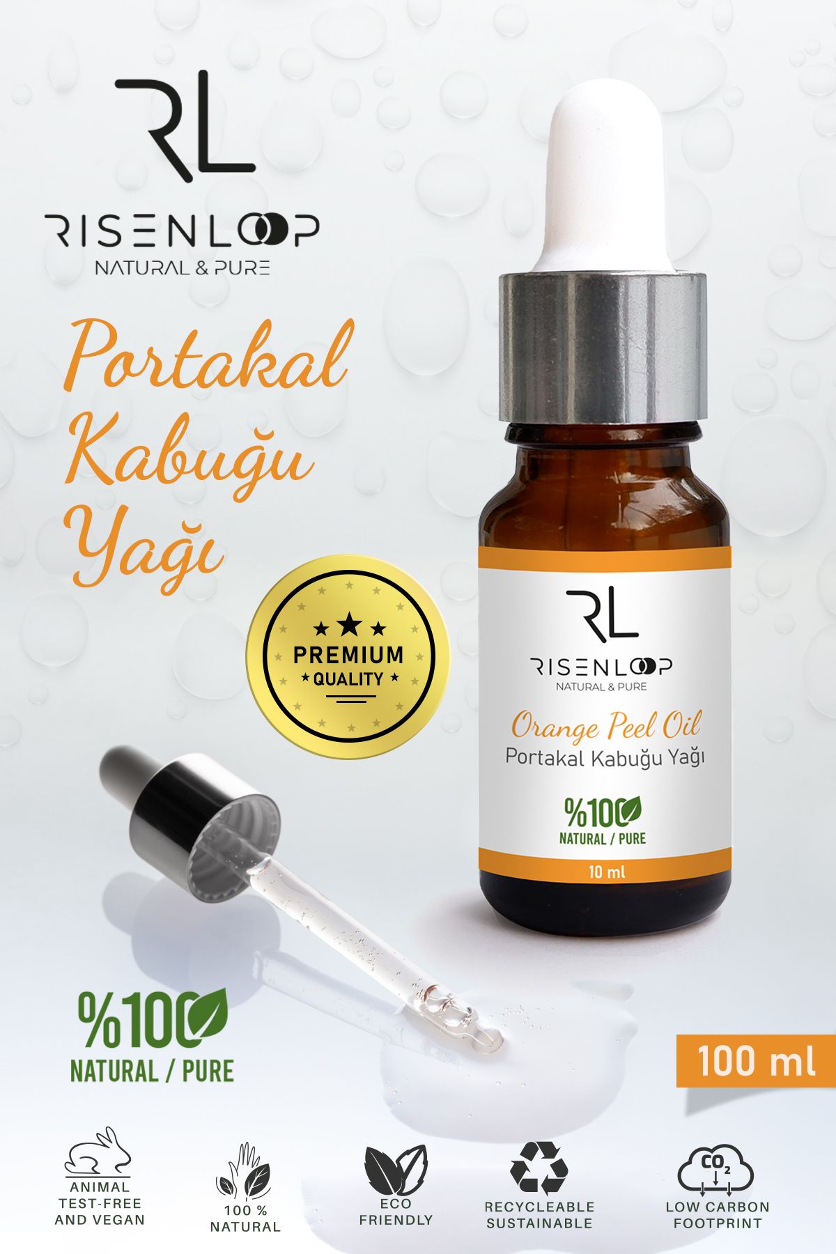 risenloop natural&pure Portakal Kabuğu Yağı %100 Saf Doğal 10 ML