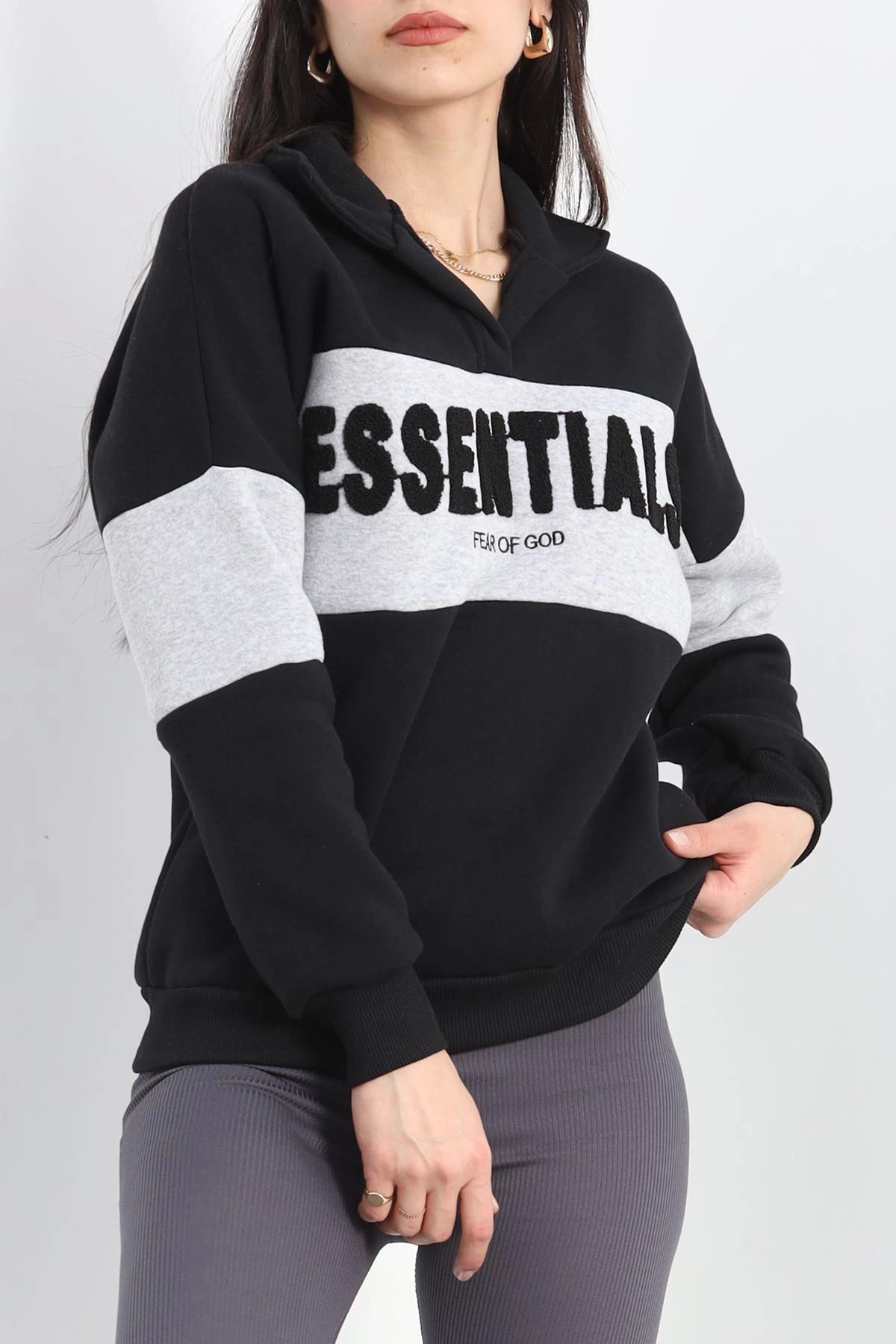 gimerashop 3 İplik Nakışlı Sweat Siyahgri - 40027.1857.