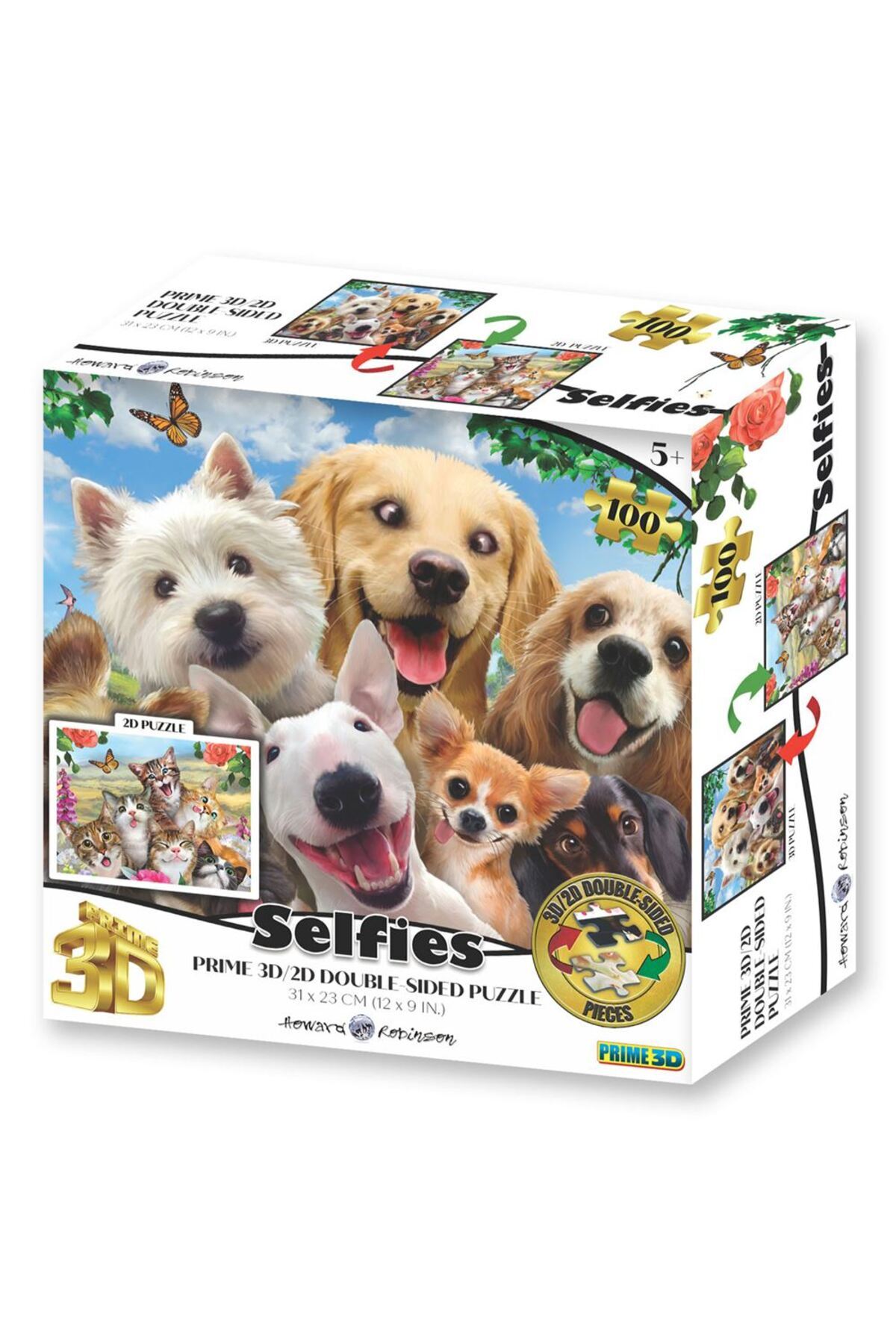 Genel Markalar Köpek ve Kedi Selfie Çift Taraflı Puzzle 100 Parça