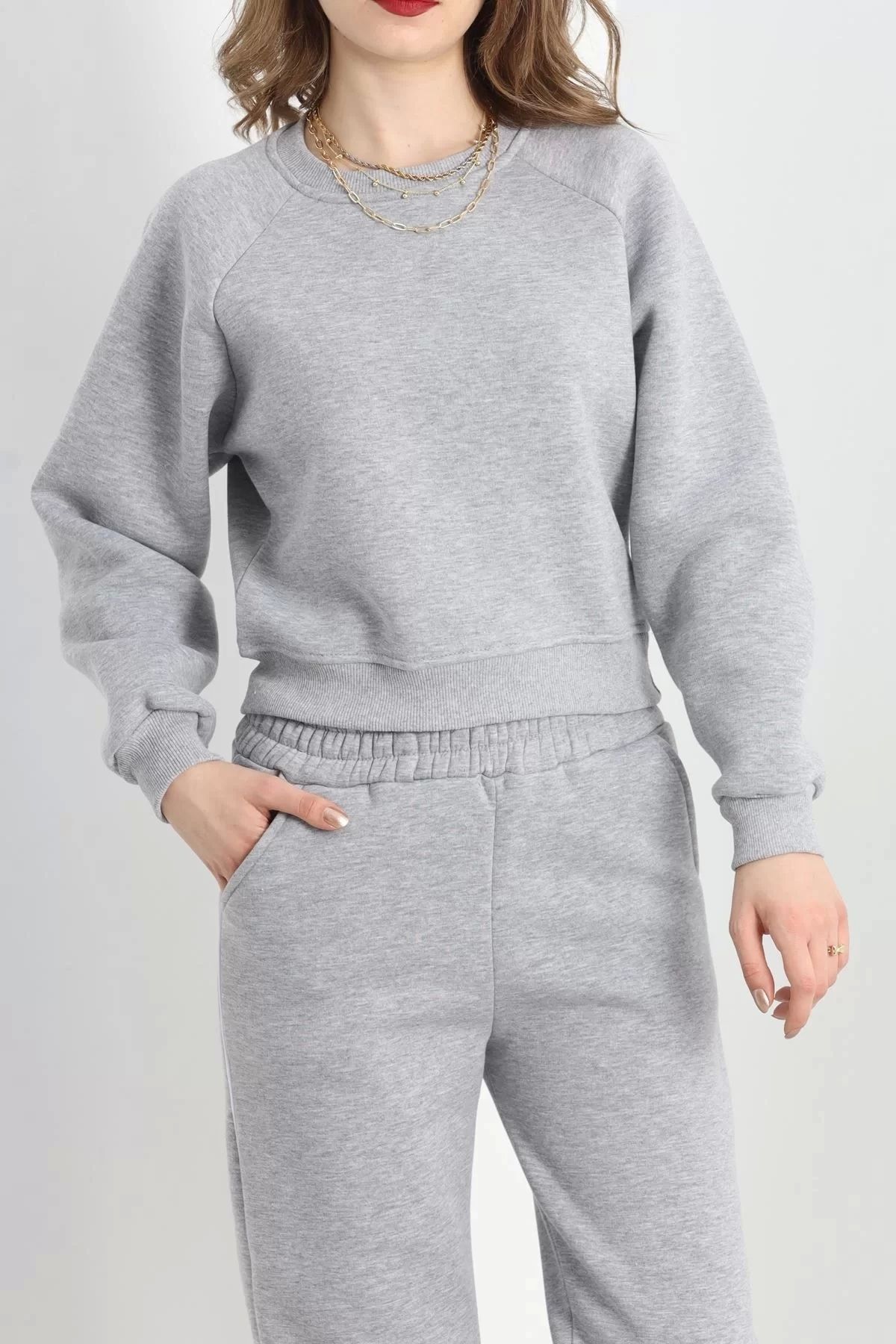 Butik Bisiklet Yaka 3 İplik Sweat Gri - 20958.1878.