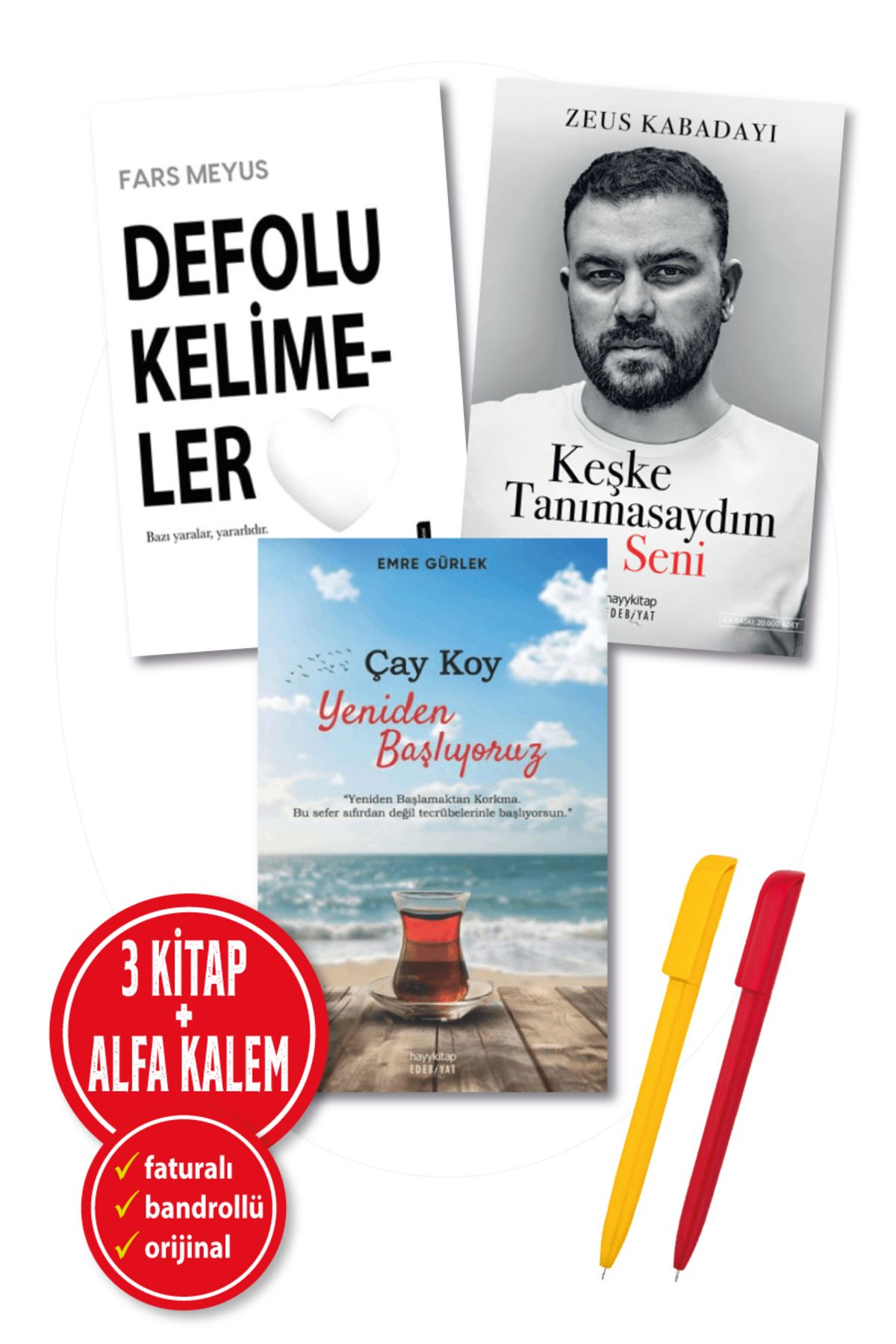 Destek Yayınları Alfa Kalem+De-folu Kelimeler(Fars Meyus)+Keşke Tanımasaydım(Zeus Kaba)+ Çay Koy Yeniden(Emre Gürlek)