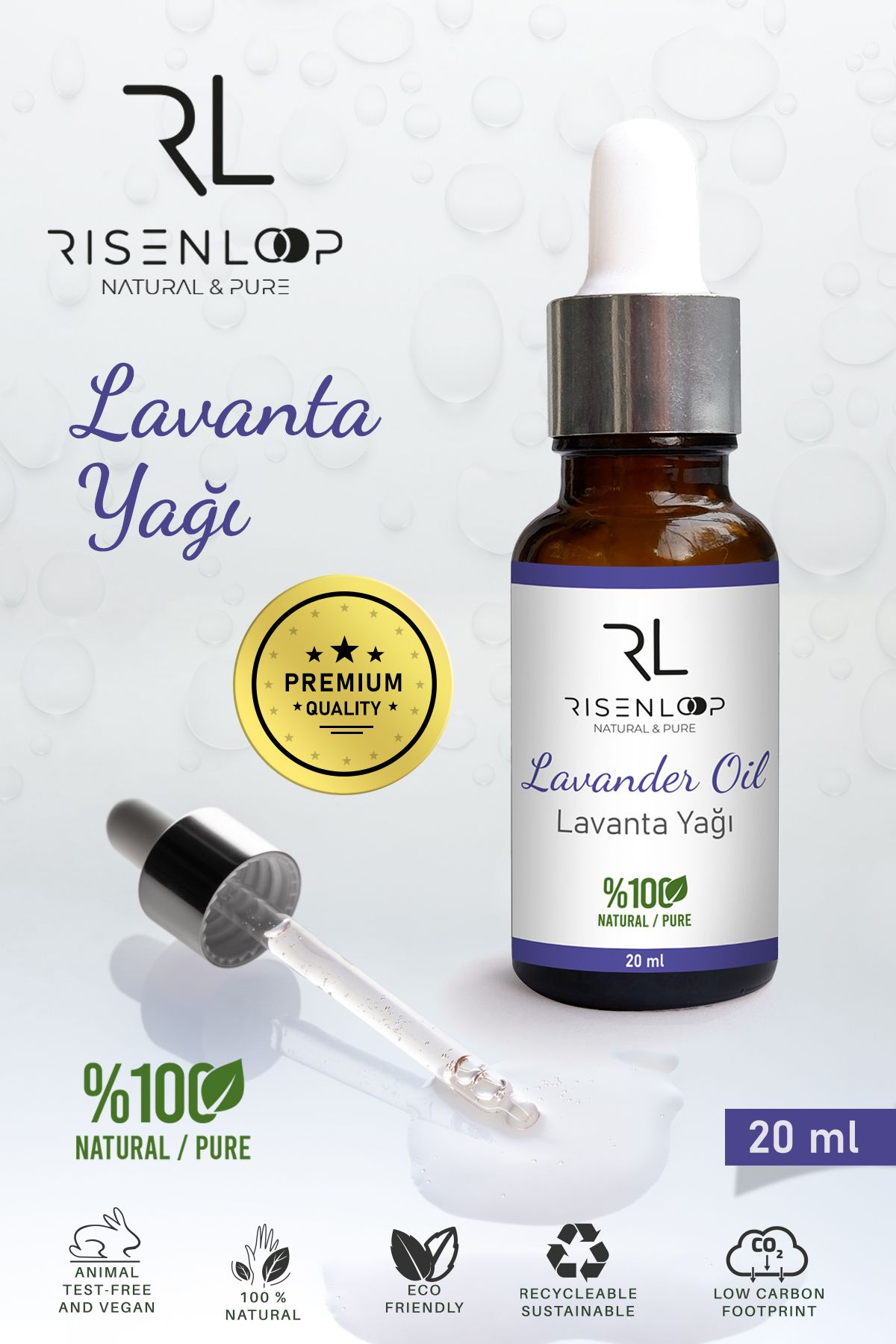 risenloop natural&pure Tıbbi Lavanta Yağı %100 Saf Doğal Seyreltilmemiş Lavanta Uçucu Yağ 20 Ml