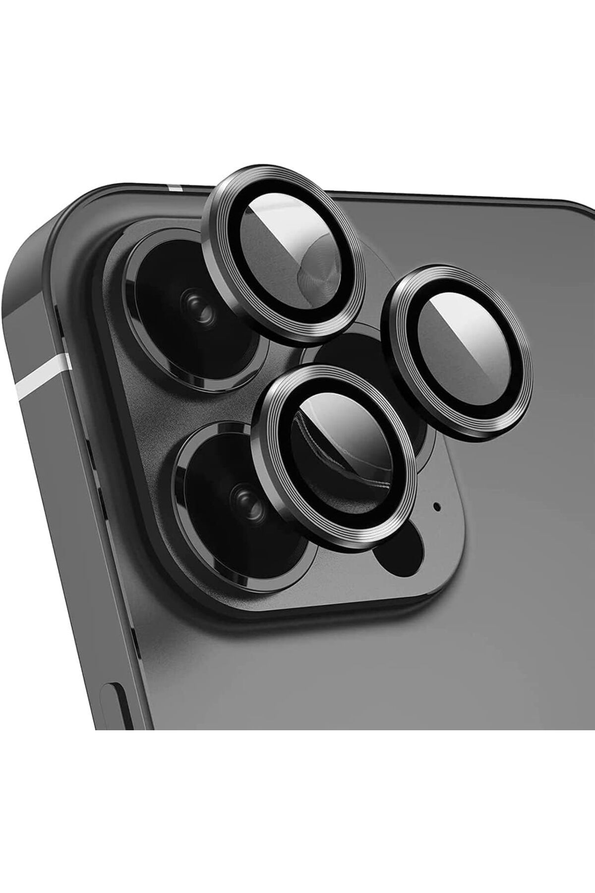 NcK Trend iPhone 15 Pro/iPhone 15 ProMax Kamera Camı Lens Koruyucu Halka Set - Siyah