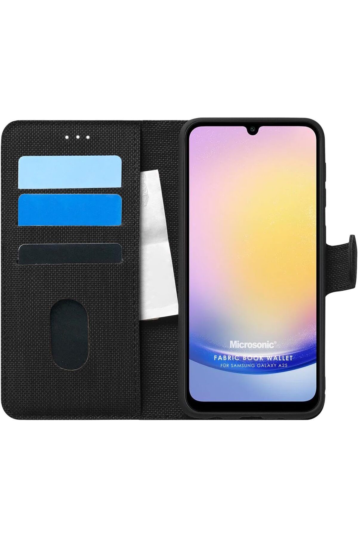 NcK Samsung Galaxy A25 için Kılıf Fabric Book Wallet Siyah [Galaxy A25 ile Uyumlu Kılıf - Siyah]