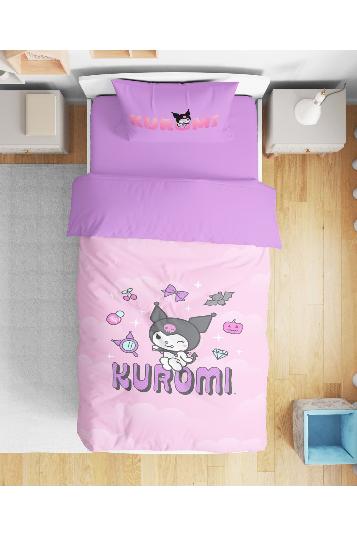 Erays Home Set De Lenjerie De Pat Cu Imprimeu Digital 3d Kuromi Set De Lenjerie De Pat Pentru Fete - One Size