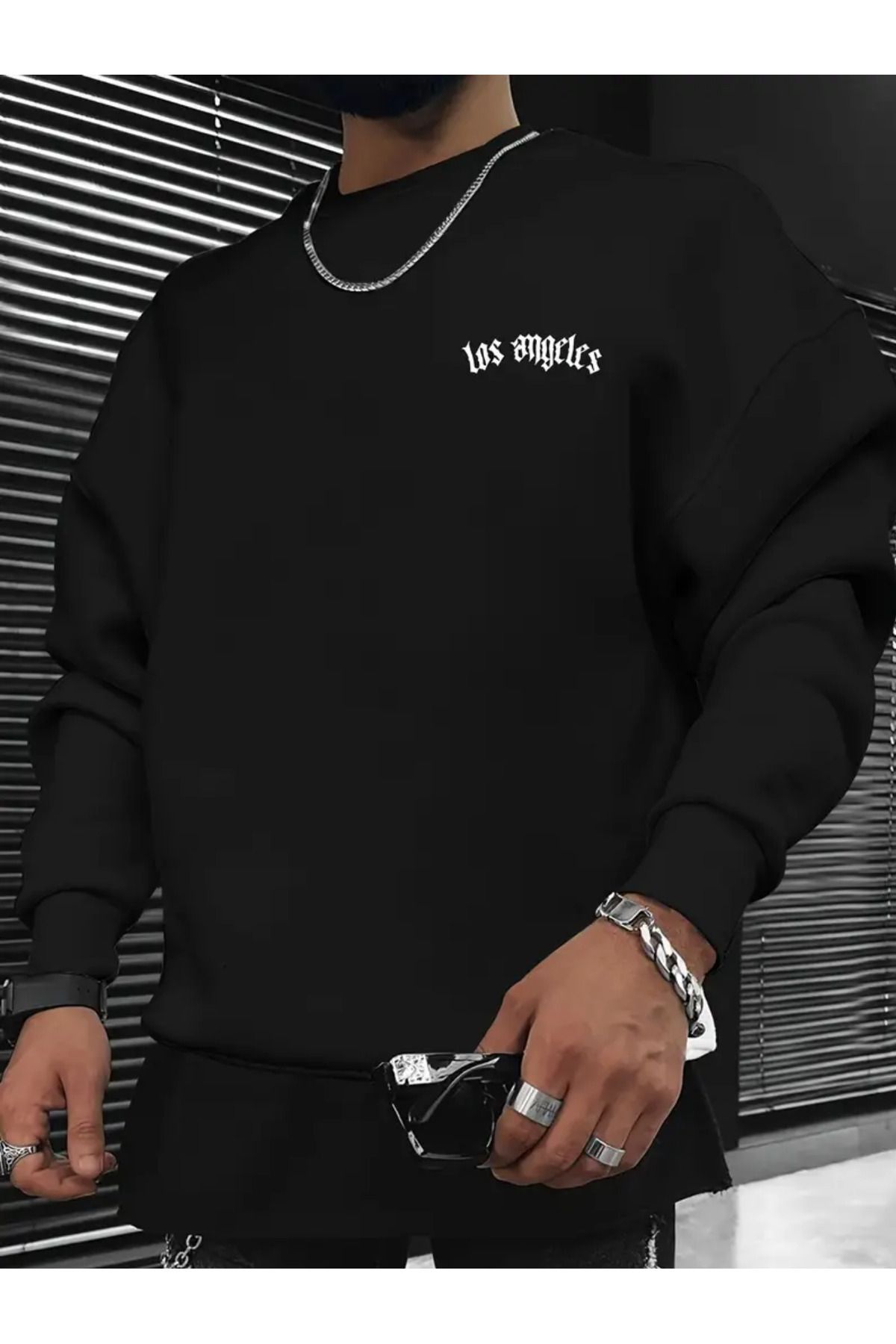 Cakkey Trend Los Angeles Baskılı Rahat Kalıp Şardonlu Erkek Sweatshirt