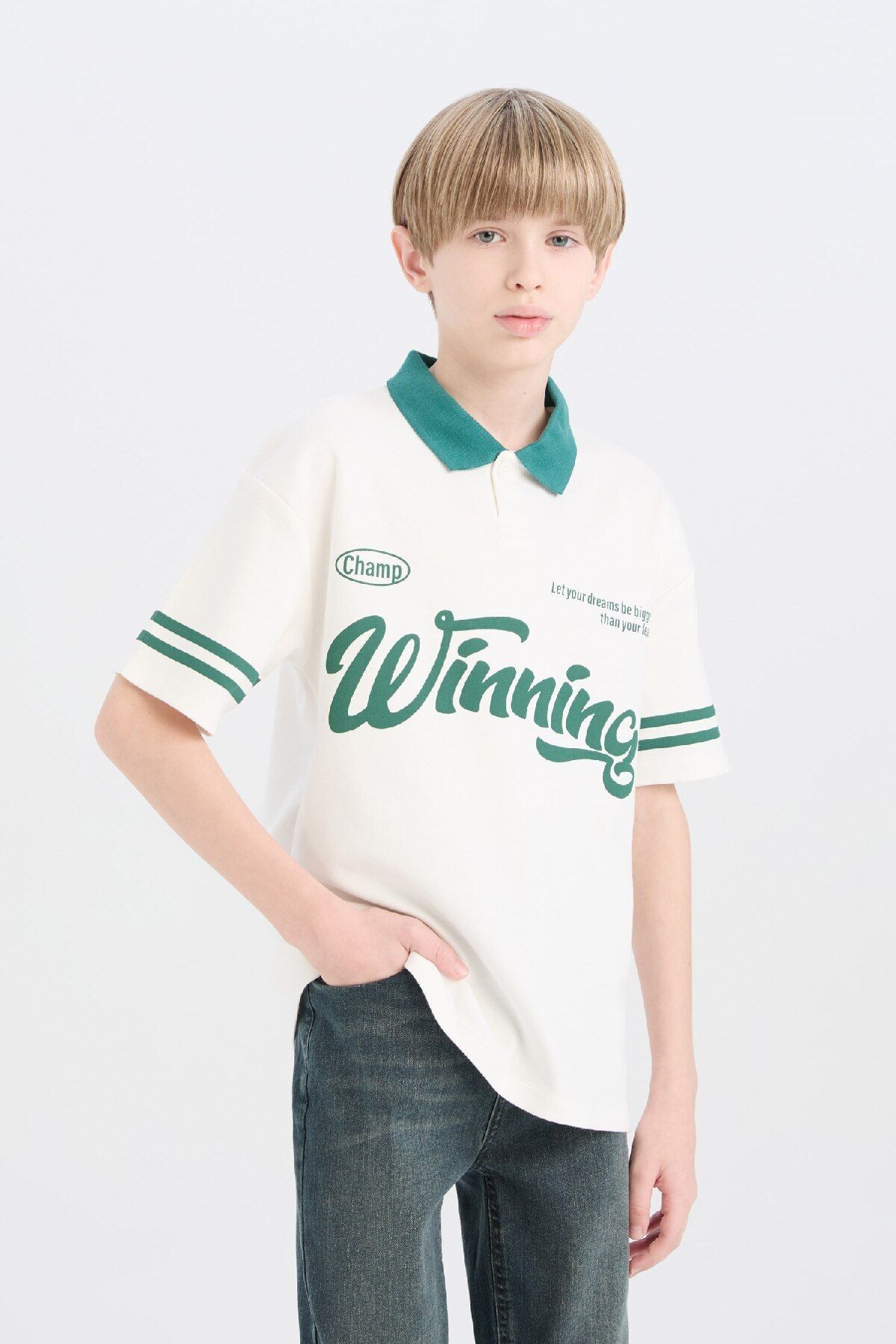 DeFacto-Boy Oversize Wide Fit Printed Short Sleeve Polo T-Shirt D9181A825Sm 1