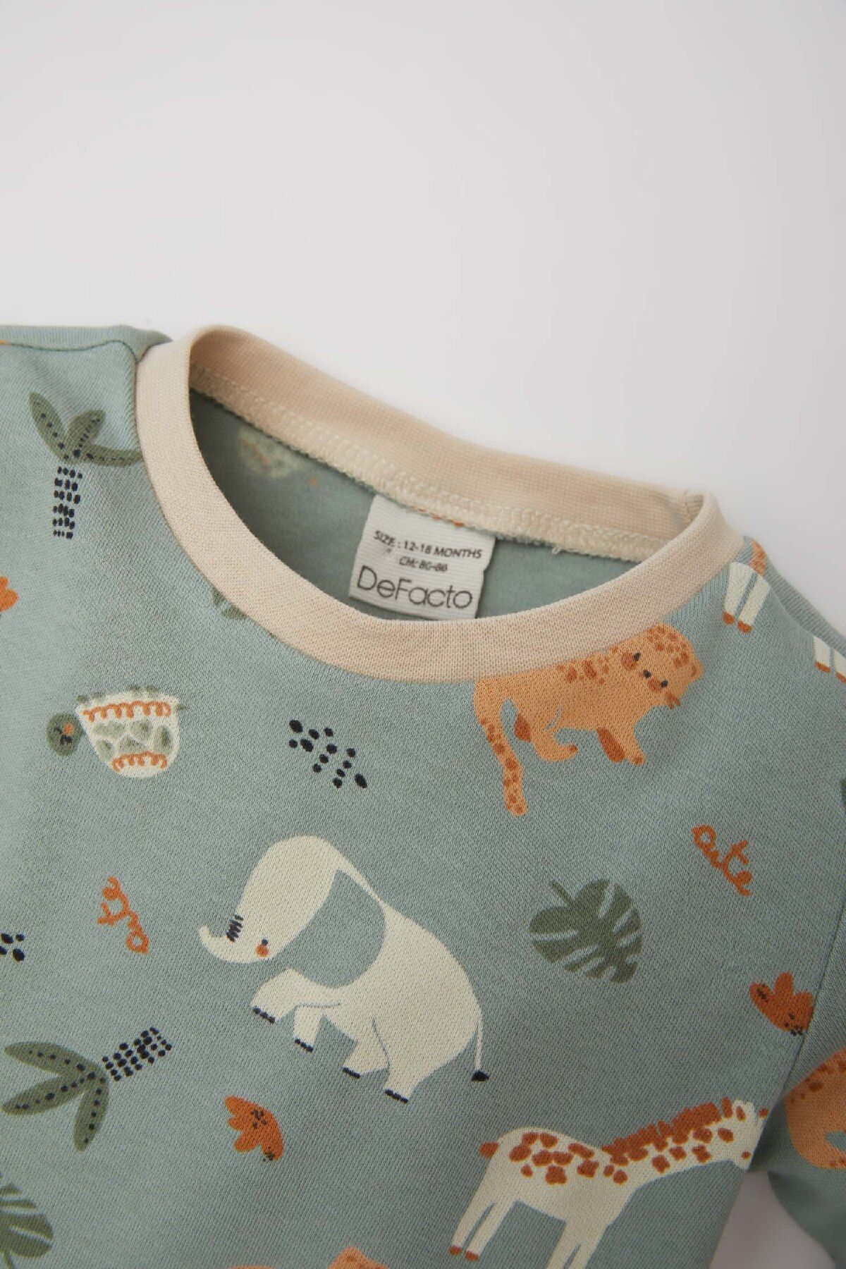 DeFacto-Safari Print Baby Boy Pajamas Set - Long Sleeve, Top Elastic Waist, Long Bottom E0760A525Sp 3