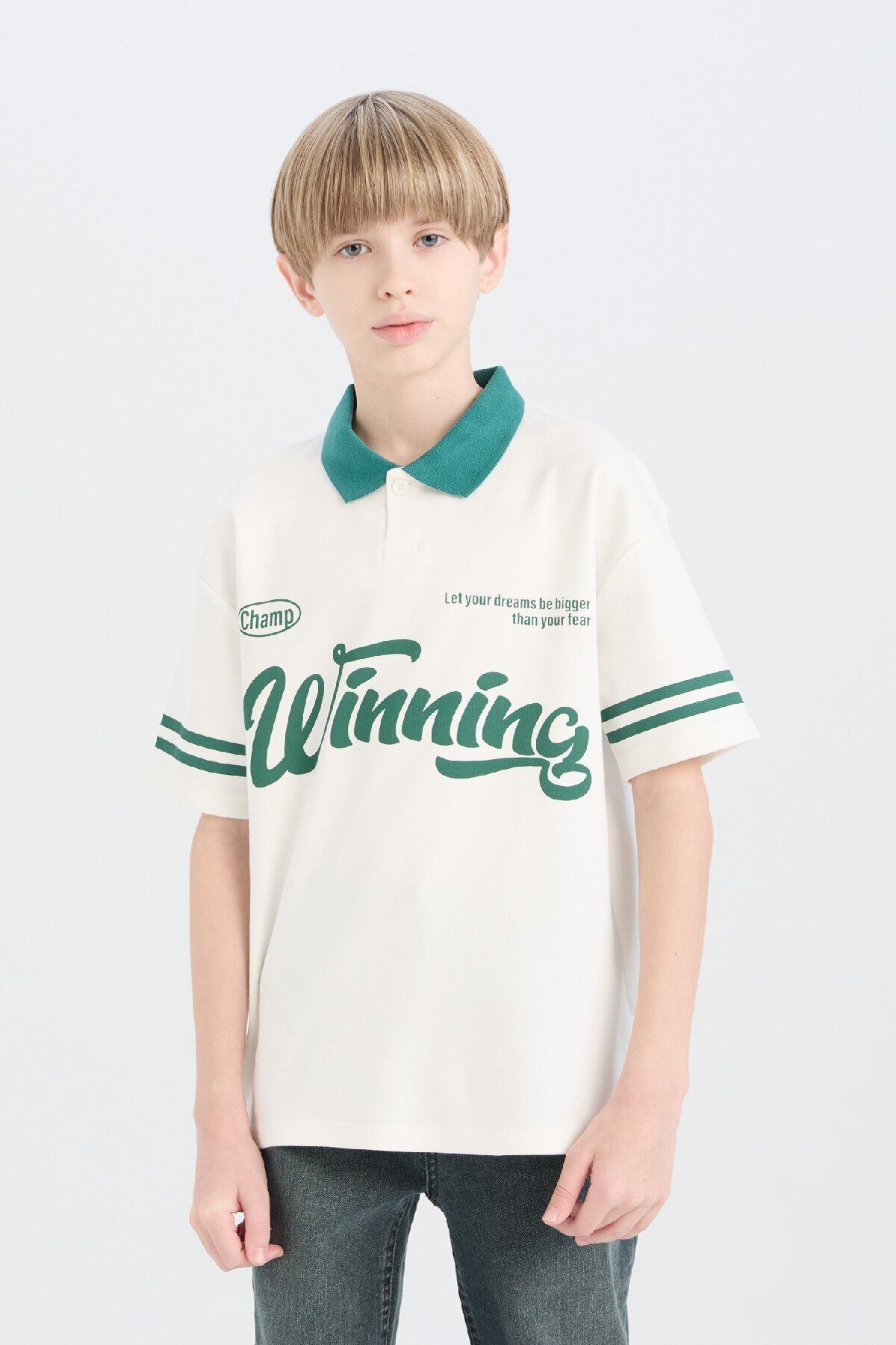 DeFacto-Boy Oversize Wide Fit Printed Short Sleeve Polo T-Shirt D9181A825Sm 4