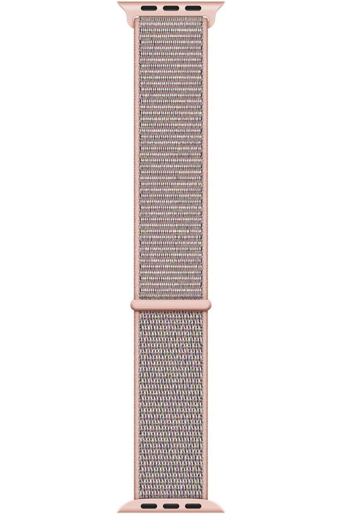 NcK Apple Watch Series 8 41mm için Kordon Hasırlı Woven Sport İlmik Rose Gold