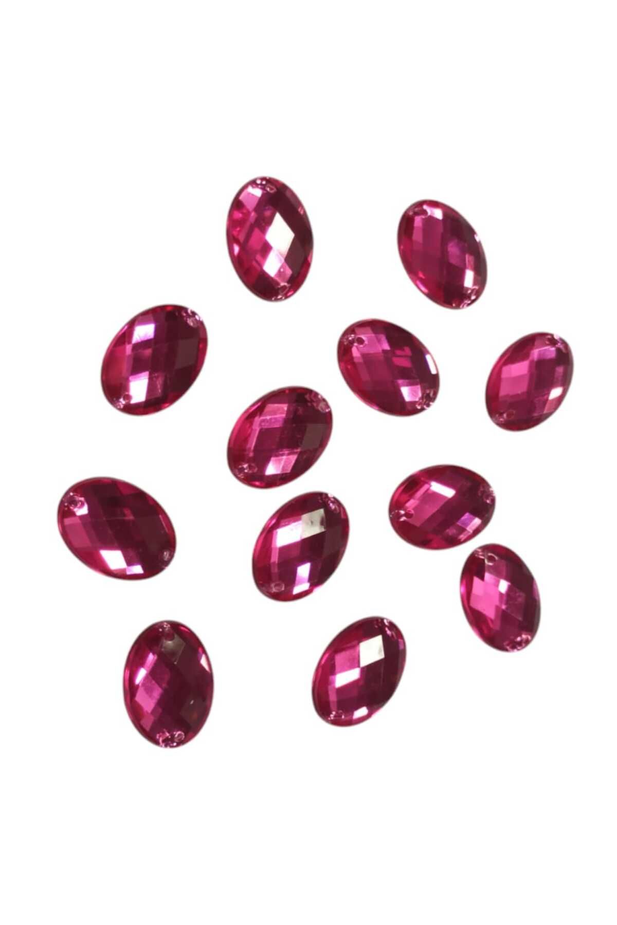 MandalinHome Fuşya pembe oval akrilik dikme taş 13x18 mm- 10 adet