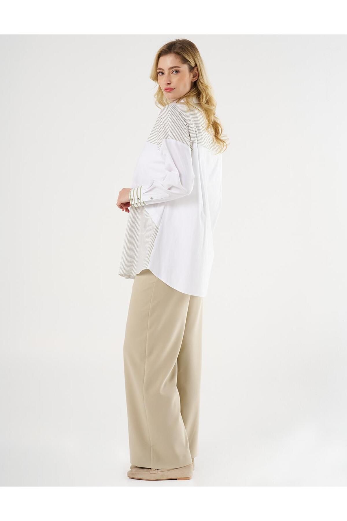 Kayra-Khaki Poplin Tunic - Stripe Pattern 3