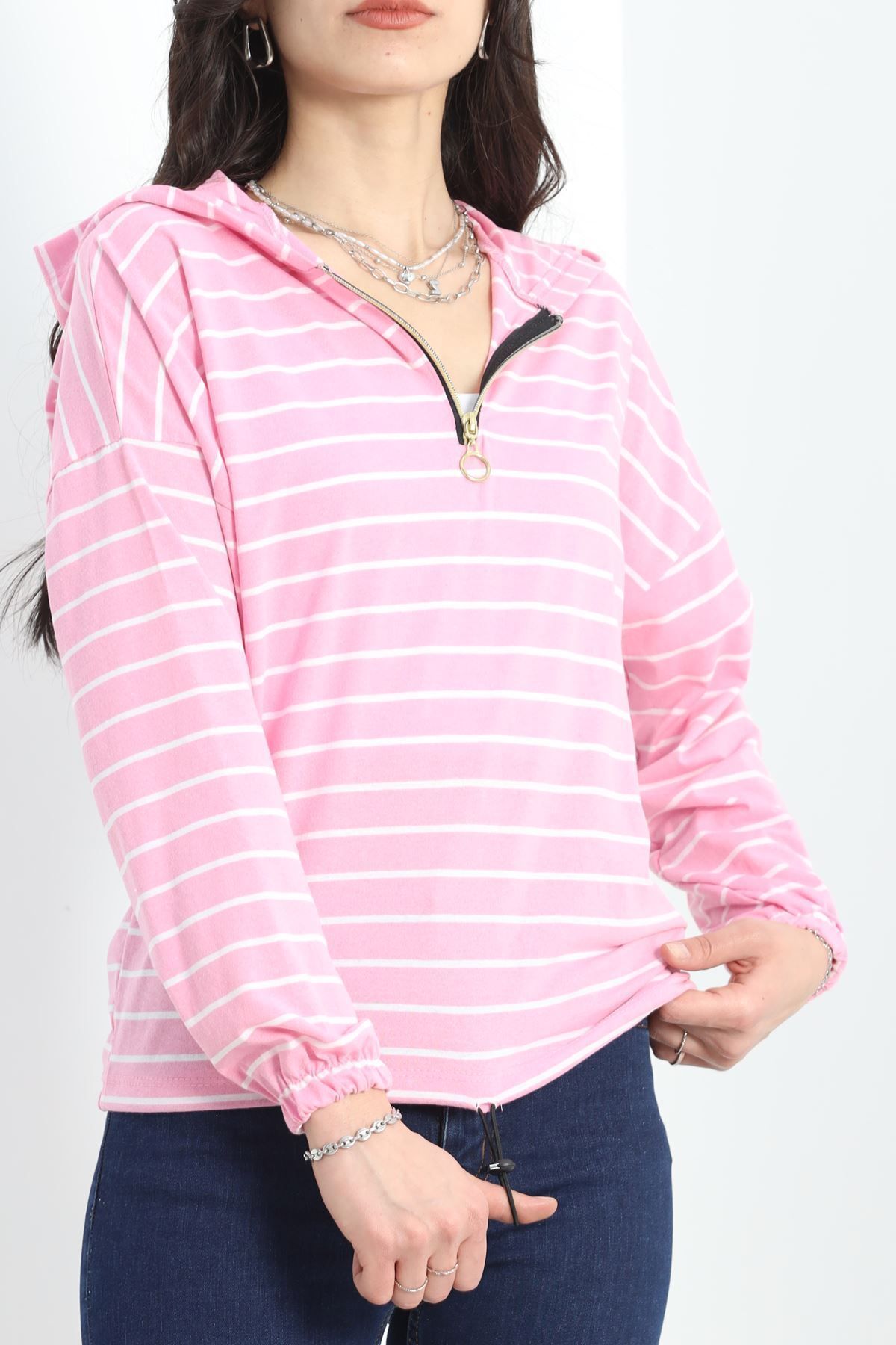 Joyboyshop Kapşonlu Stoperli Sweat Pembe - 521886-1453