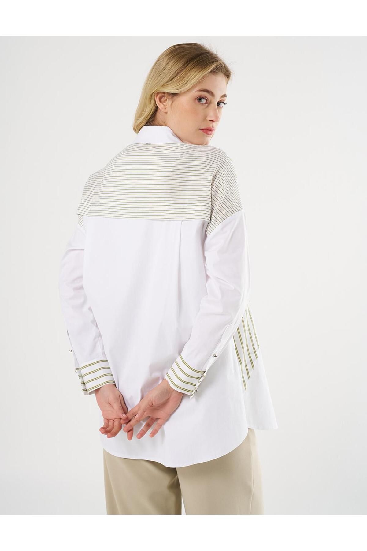 Kayra-Khaki Poplin Tunic - Stripe Pattern 5