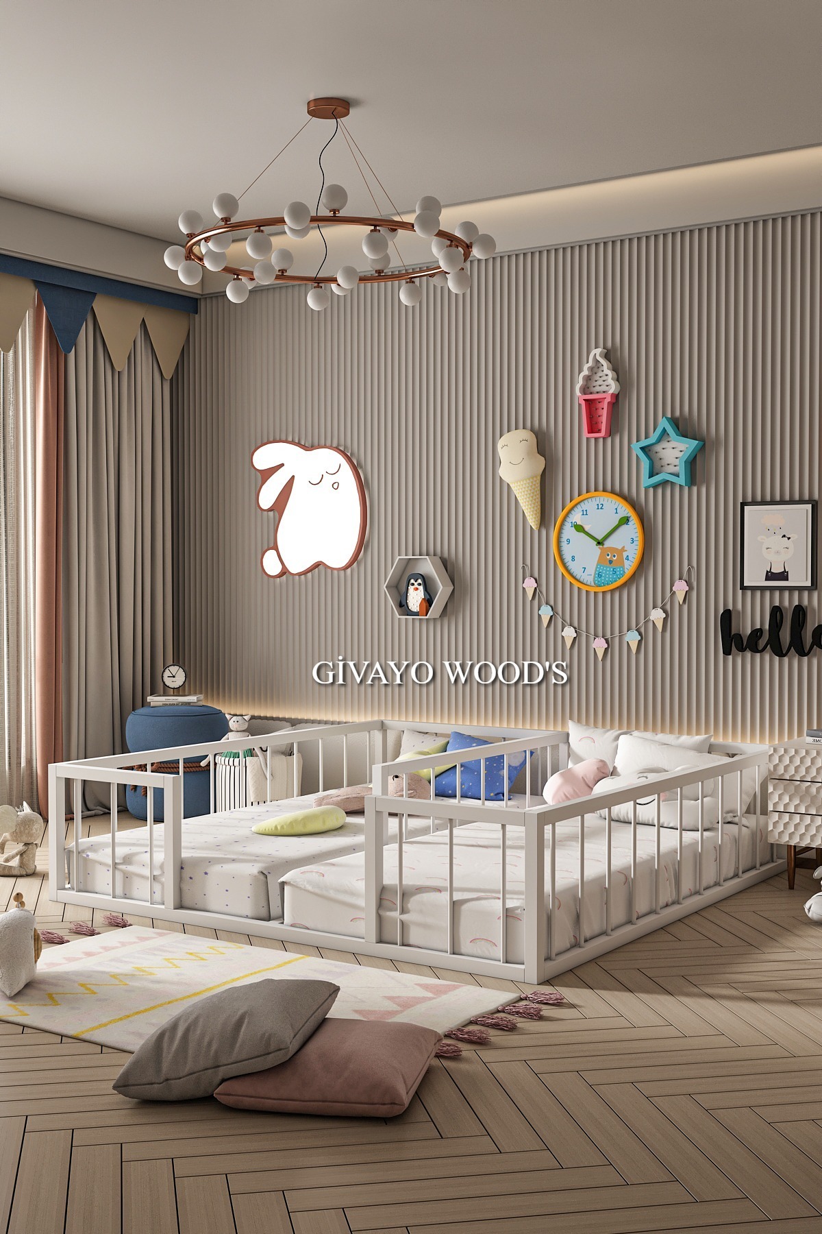 GİVAYO WOOD'S Winter Bebek Çocuk Montessori MDF Çiftli Yatak fotoğrafı 3 (önizleme)