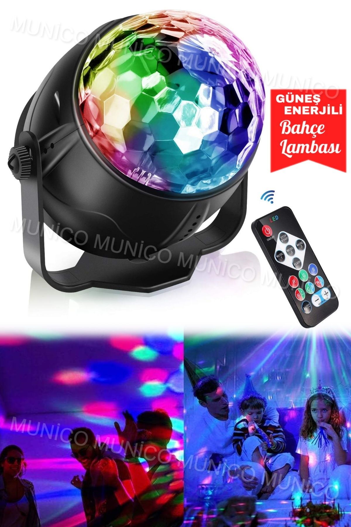 Munico RGB Lazer Projektör Lambası Renkli LED Sahne Işığı Top Sesle Etkinleştirilen Dönen Disco Lamba