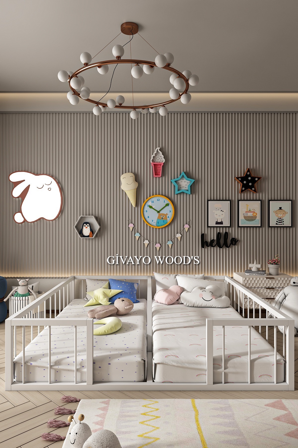 GİVAYO WOOD'S Winter Bebek Çocuk Montessori MDF Çiftli Yatak fotoğrafı 2 (önizleme)