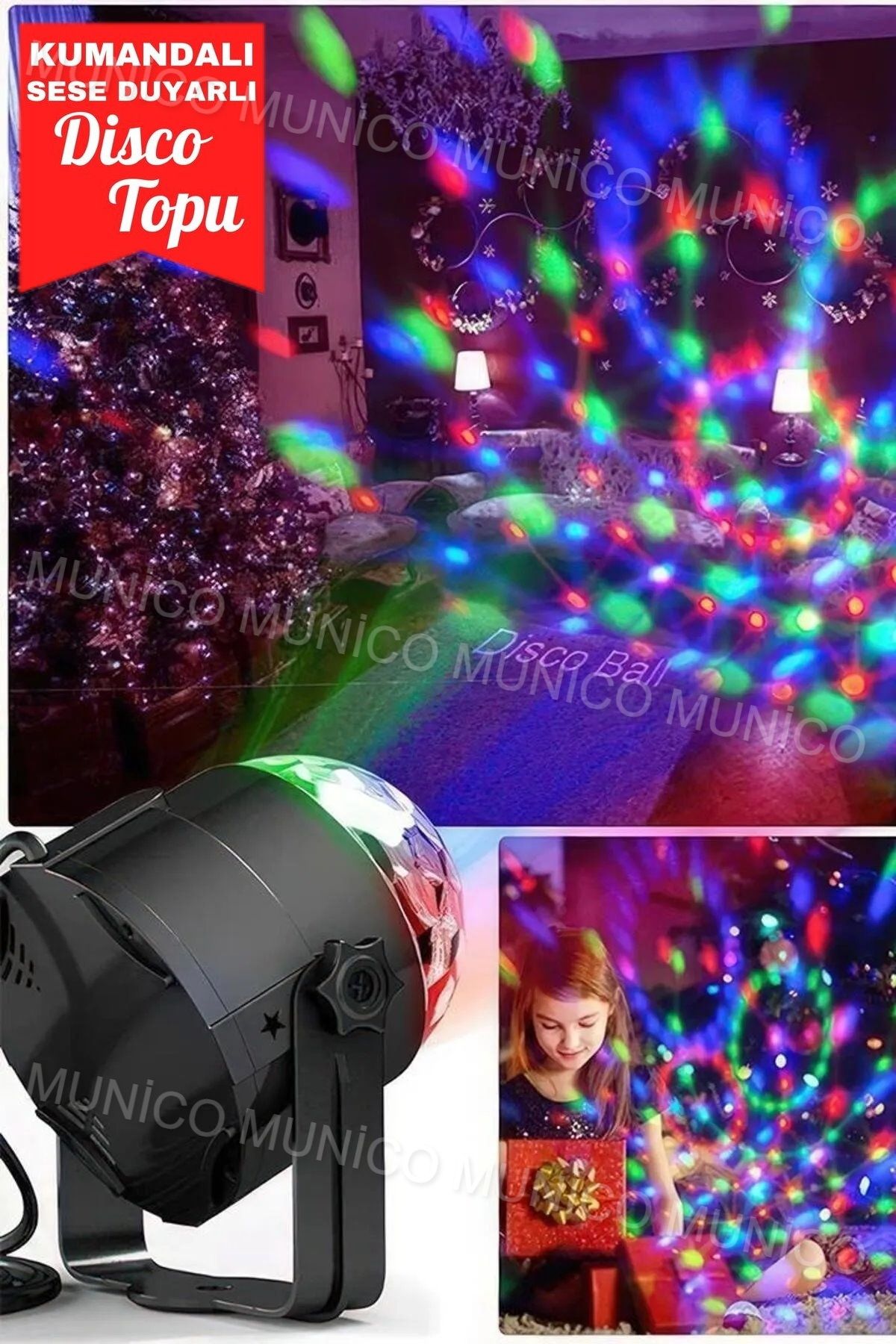 Munico Disco Ball Sesle Aktifleşen Led Sahne Işığı Uzaktan Kumandalı Strobe Lambası