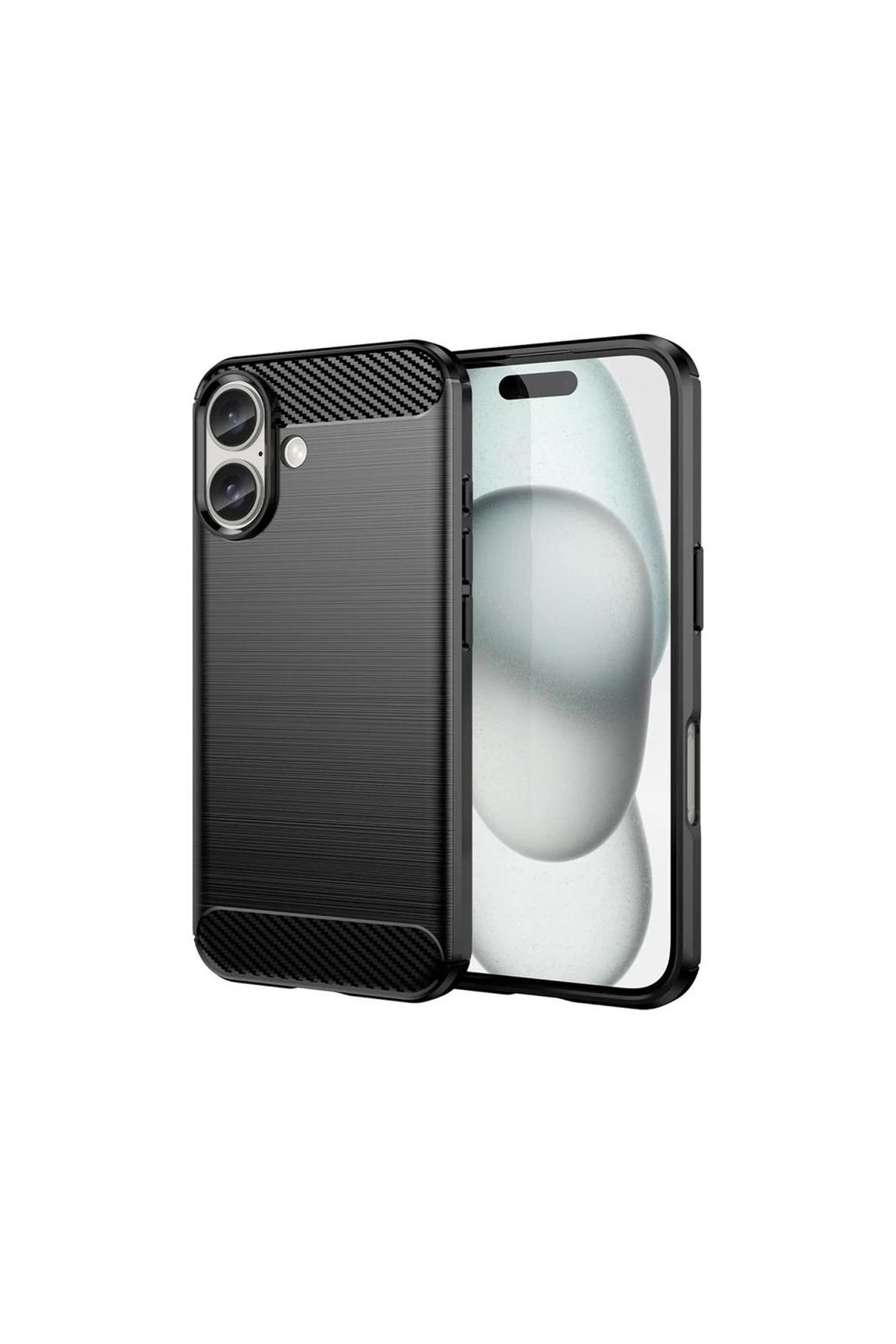 Microcase Iphone 16 ile Uyumlu Brushed Carbon Fiber Silikon Kılıf - Siyah AL3332