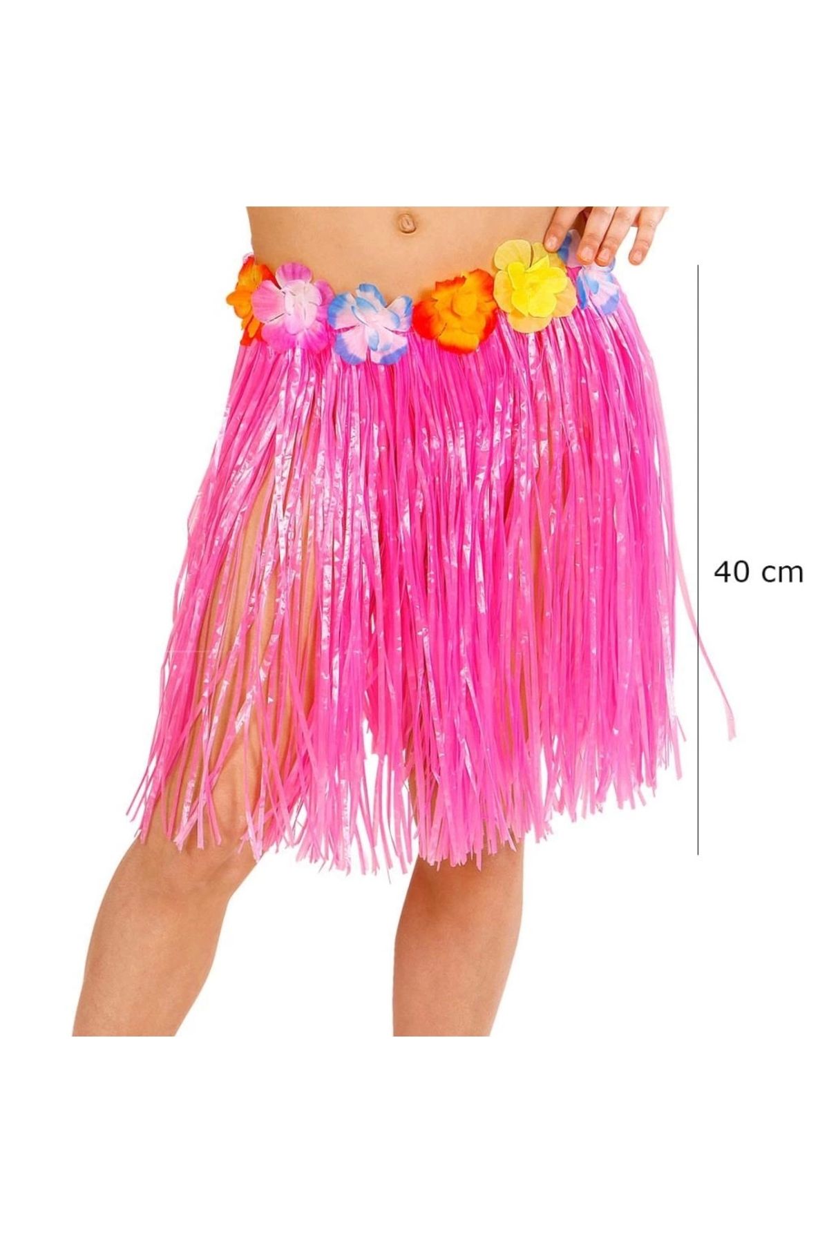 TWOX Çocuk Yetişkin ve Çocuk Uyumlu Pembe Renk Püsküllü Hawaii Luau Hula Etek 40 cm