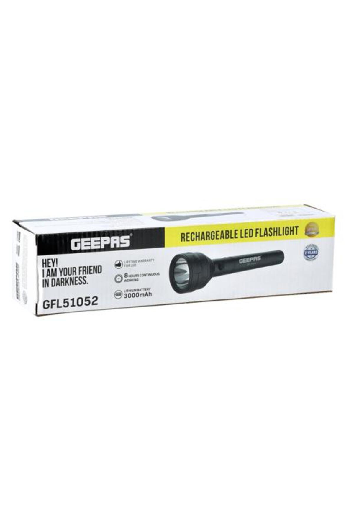 Geepas-مصباح يدوي LED قابل لإعادة الشحن، قابل لإعادة الشحن عبر USB | مصباح يدوي يعمل لمدة 8 ساعات | بطارية ليثيوم 7