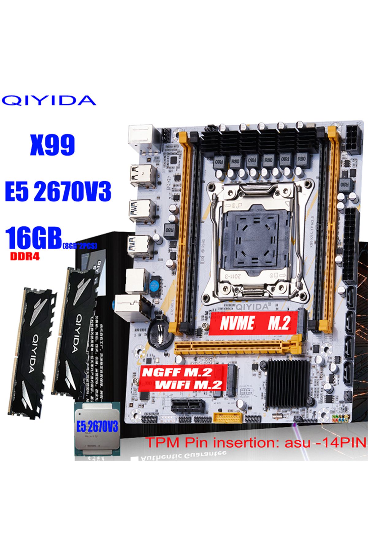 Choice-مجموعة اللوحة الأم QIYIDA X99 مع وحدة المعالجة المركزية LGA2011-3 Xeon E5 2670 V3 (2*8 جيجابايت) وذاكرة وصول عشوائي DDR4 سعة 16 جيجابايت وM-ATX NVM... 8