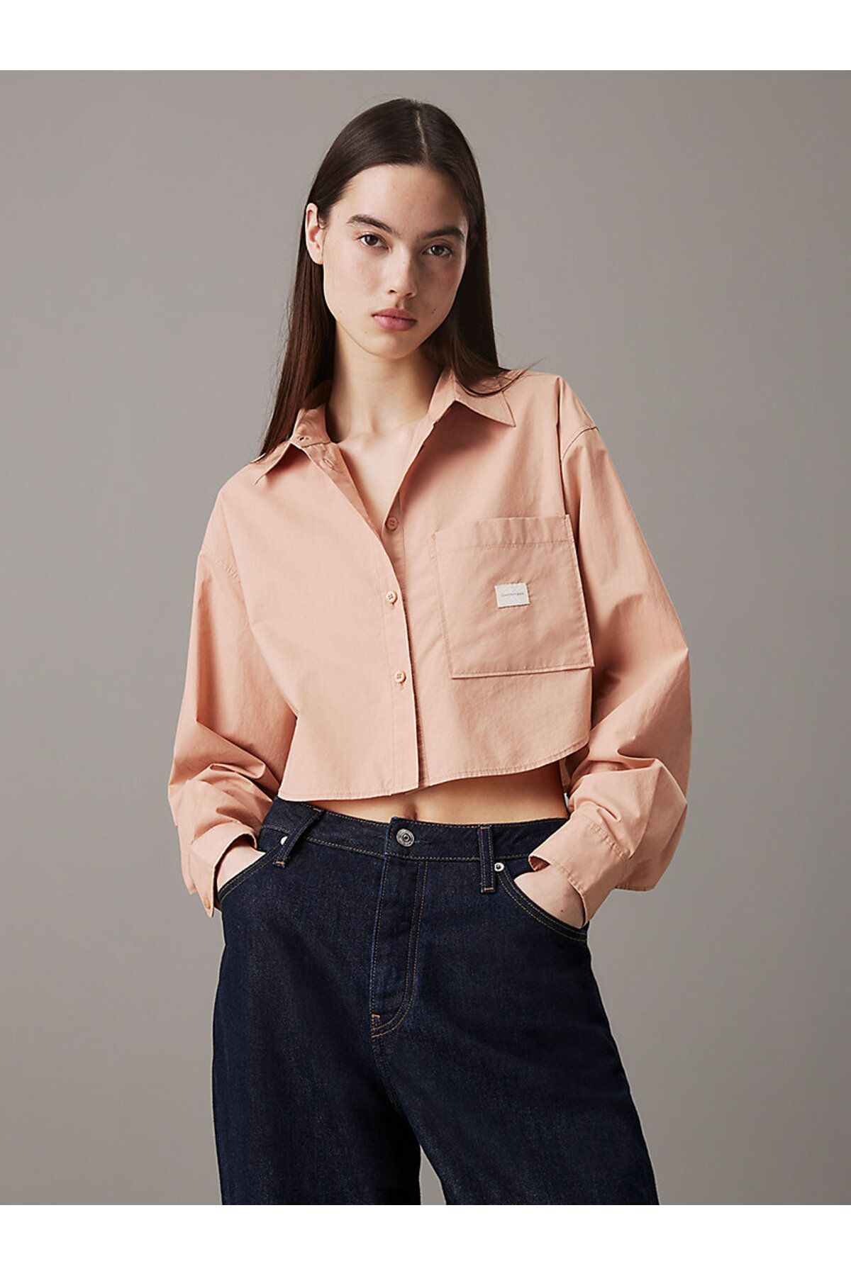 Calvin Klein WOVEN LABEL CROPPED SHIRT