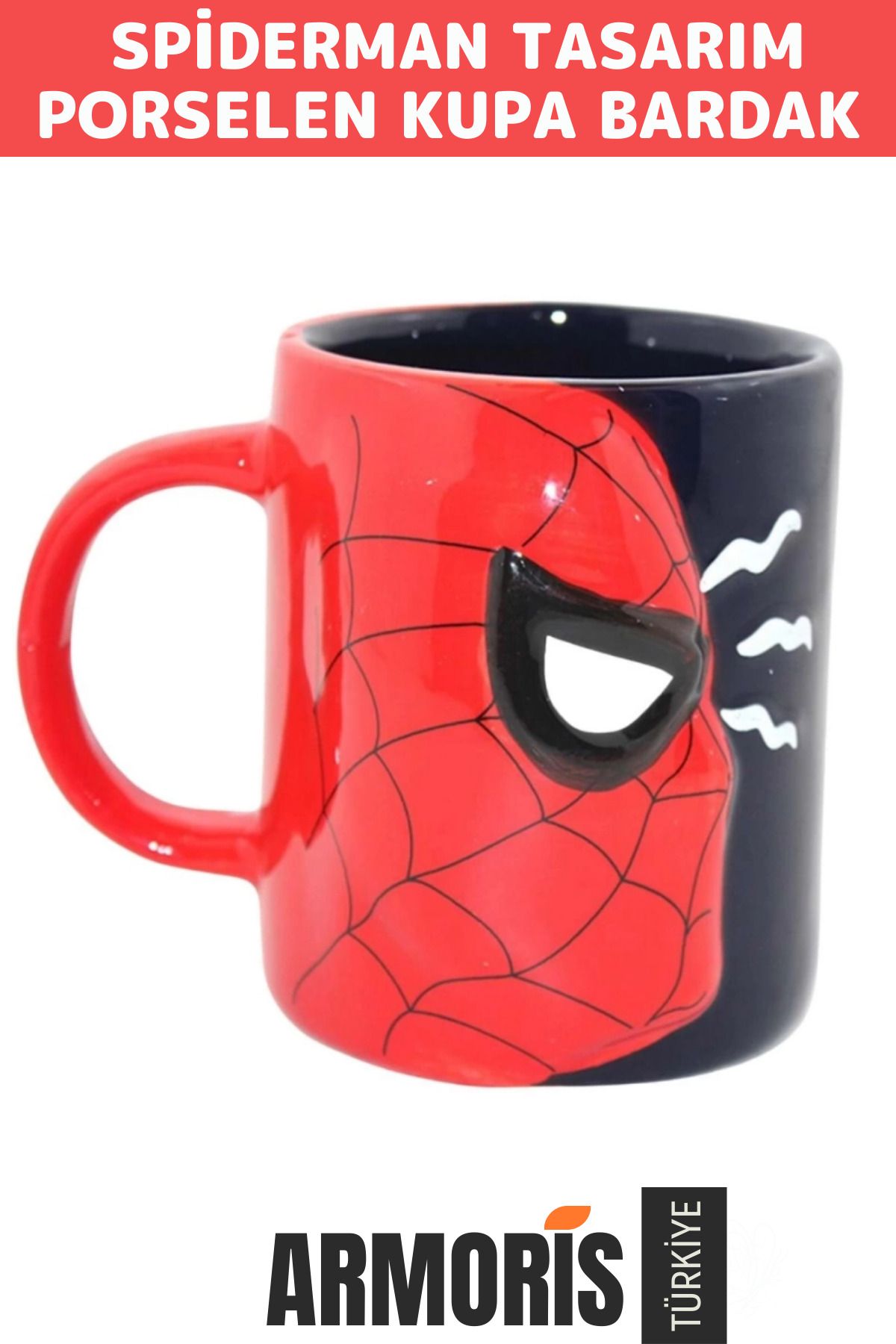 Armoris Yeni Dekoratif Şık Özel Yapım Hediyelik Porselen Spiderman Kupa Bardak 11*13 Cm