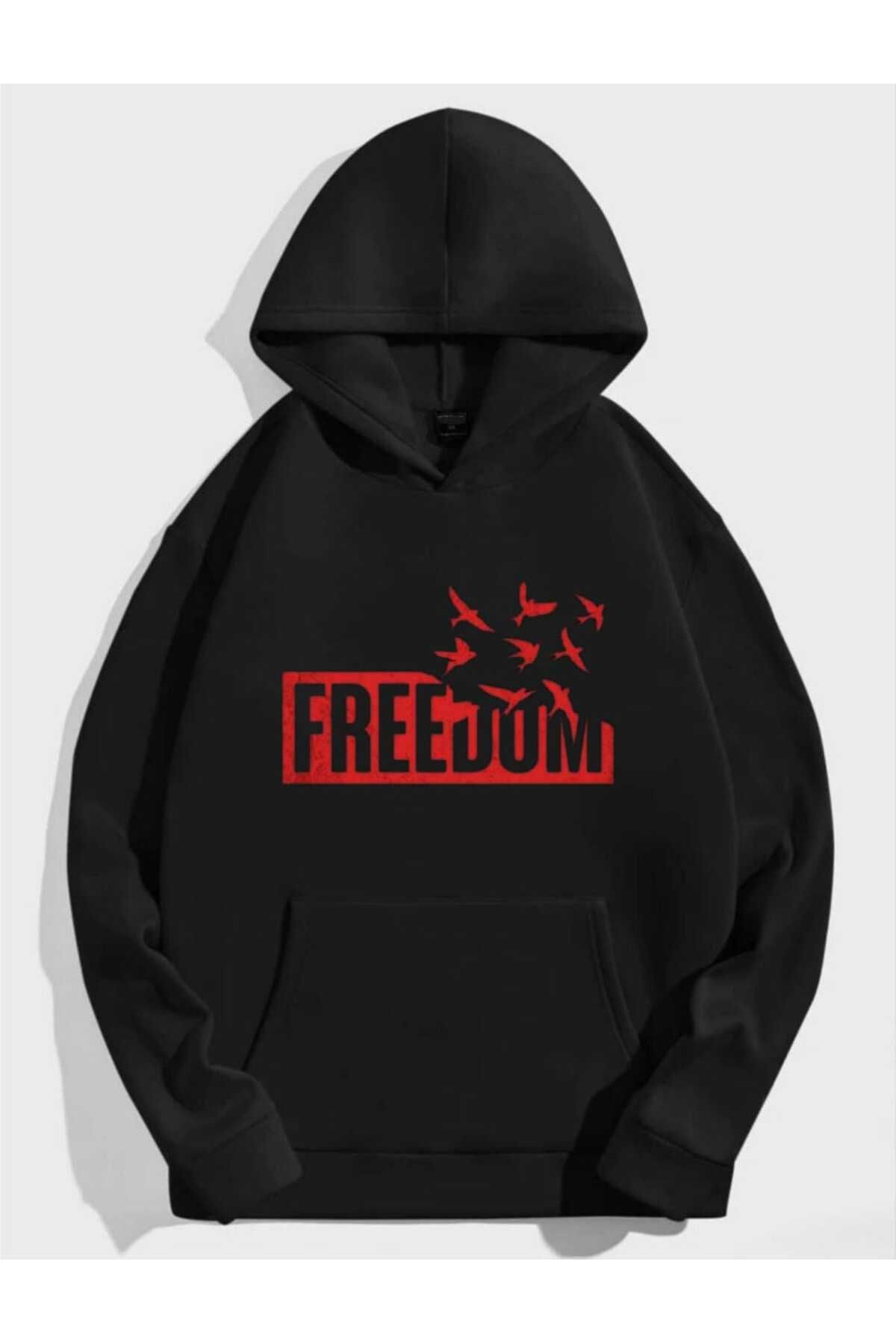 REBRAND Freedom Baskılı Unisex Sweatshirt Oversize Kapşonlu Yeni Tasarim