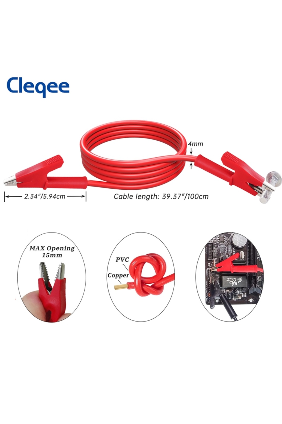 CLEQEE-1m 2PCS Dual Alligator Clip to Crocodile Clamp Multimeter Test Leads 1m/2m/3m Cables Line Re 6
