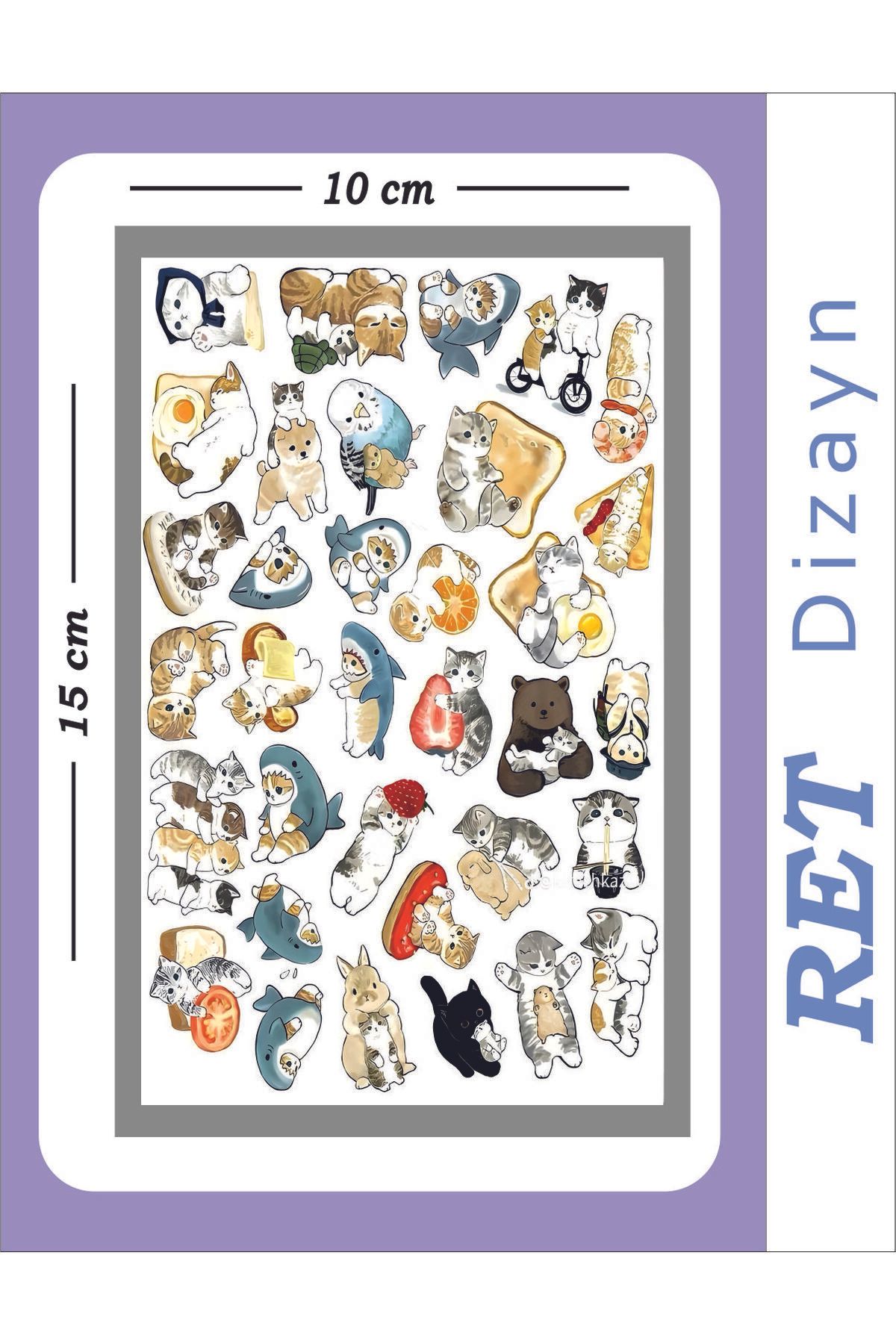 RET Dizayn Sticker MİNİK SEVİMLİ KEDİ  ETİKET  SET Planlama Ajanda Etiket Gezi TABLET