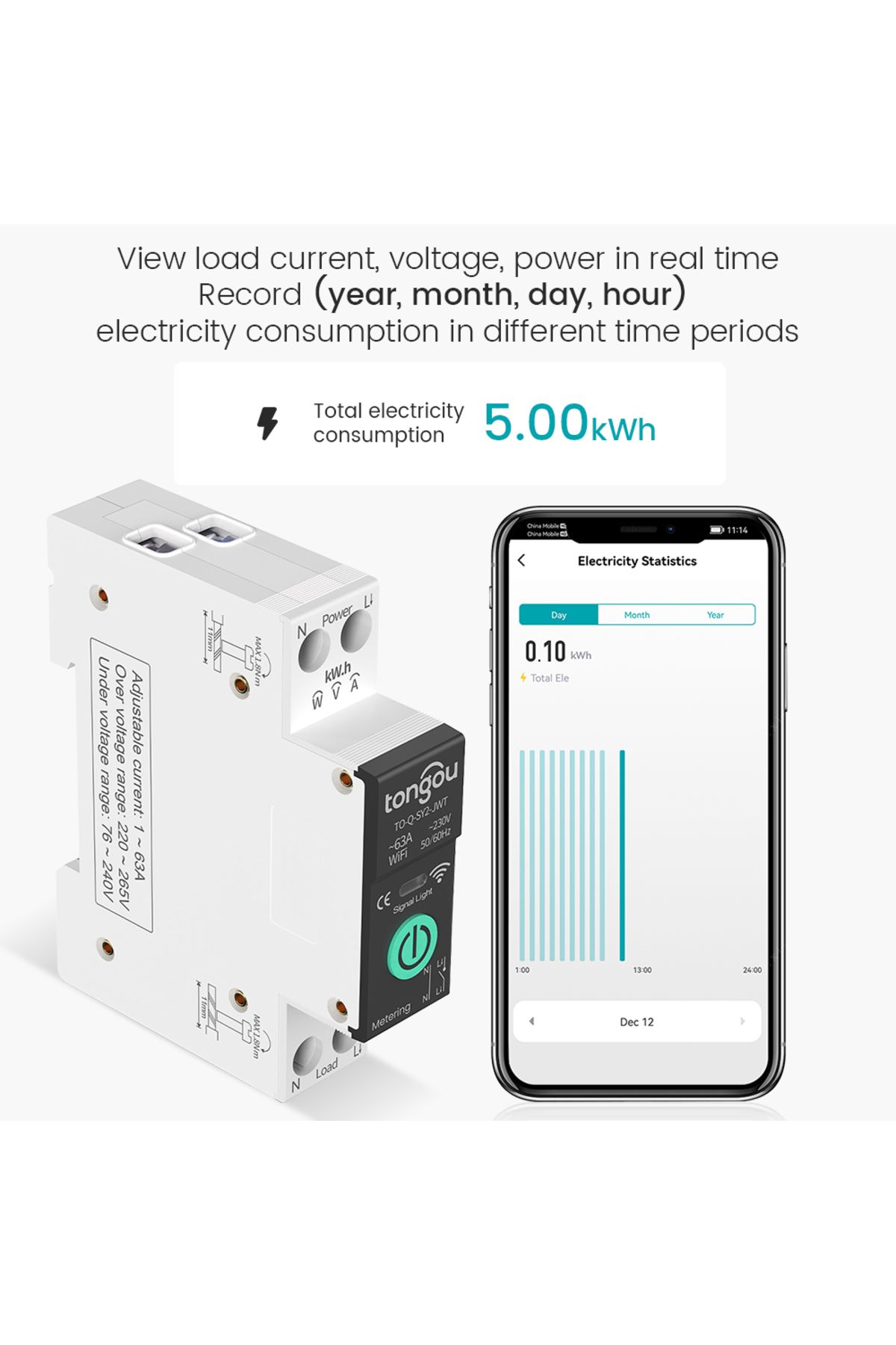 TONGOU-TUYA Smart WiFi MCB Circuit Breaker with Power Metering and Wireless Control (1-63A) for Overcurr... 3
