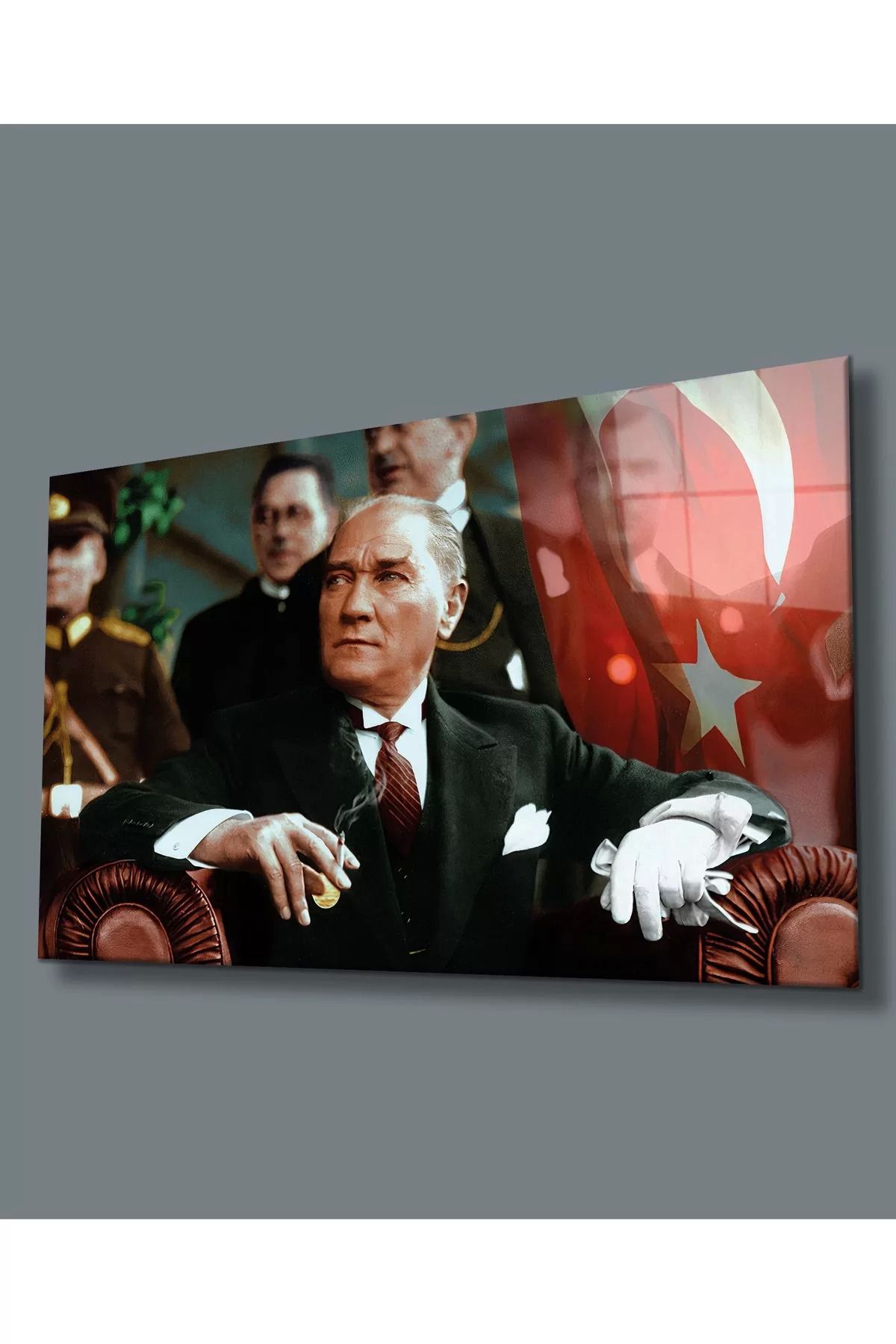 evimera Atatürk Portresi Uv Baskılı Cam Tablo, Ev Ve Ofis Duvar Dekoru Hediyelik