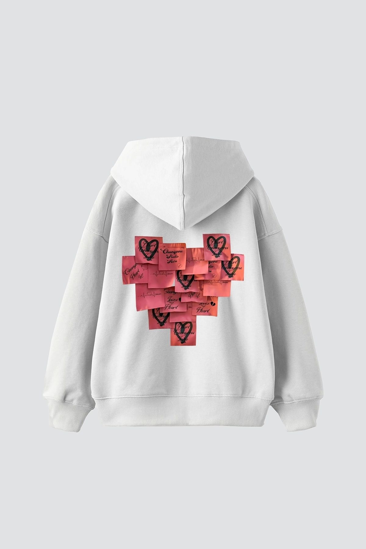 Sekizbiraltı Love Baskılı Oversize Unisex Beyaz Hoodie