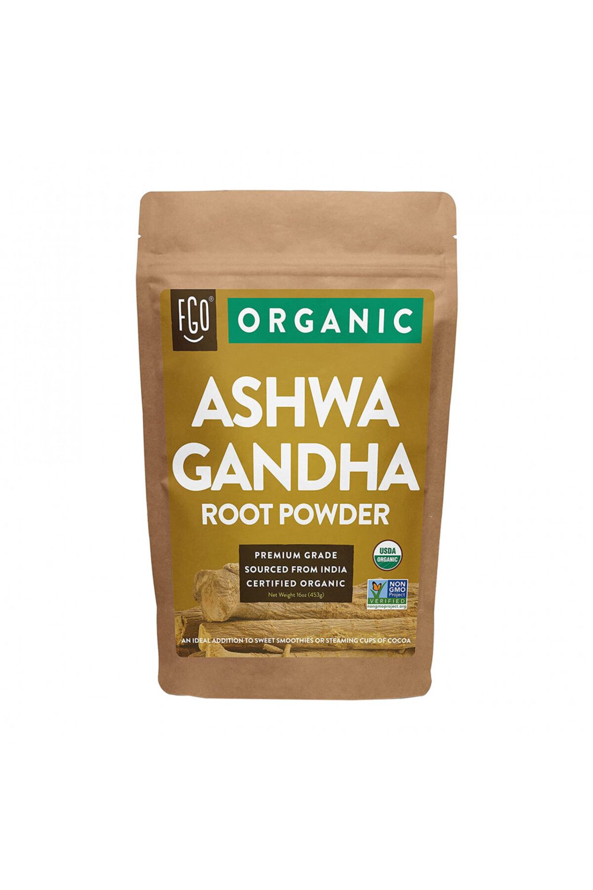 FGO GYM Fgo Organic Ashwagandh.a Root Powder, 453 gr ( 256 Gün) Non-gmo, Indian Ginseng, Kök Tozu