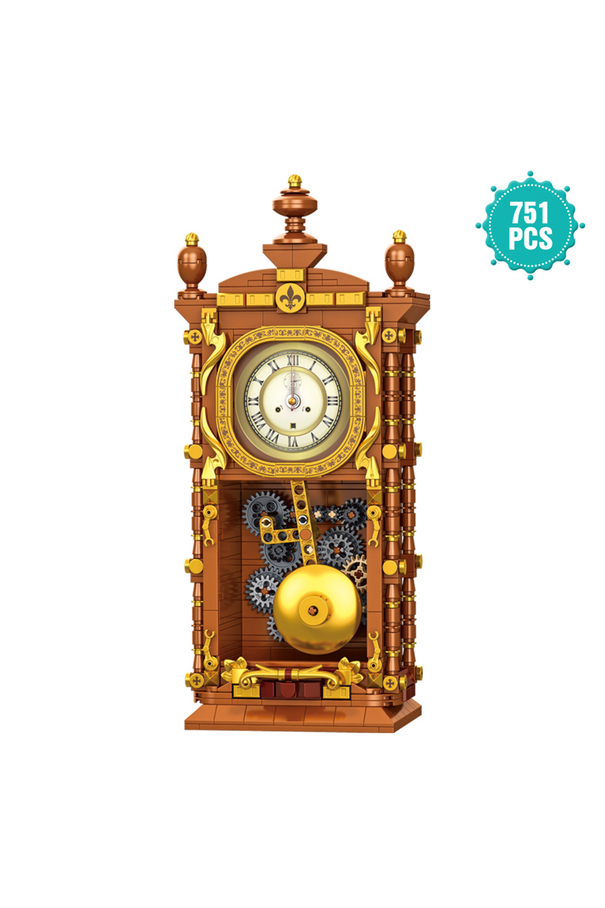 اس ۷۵۱ قطعه بلوک‌های ساختمانی ساعت آونگی کلاسیک رترو سری سوئینگ با آونگ را بسته‌بندی کرد