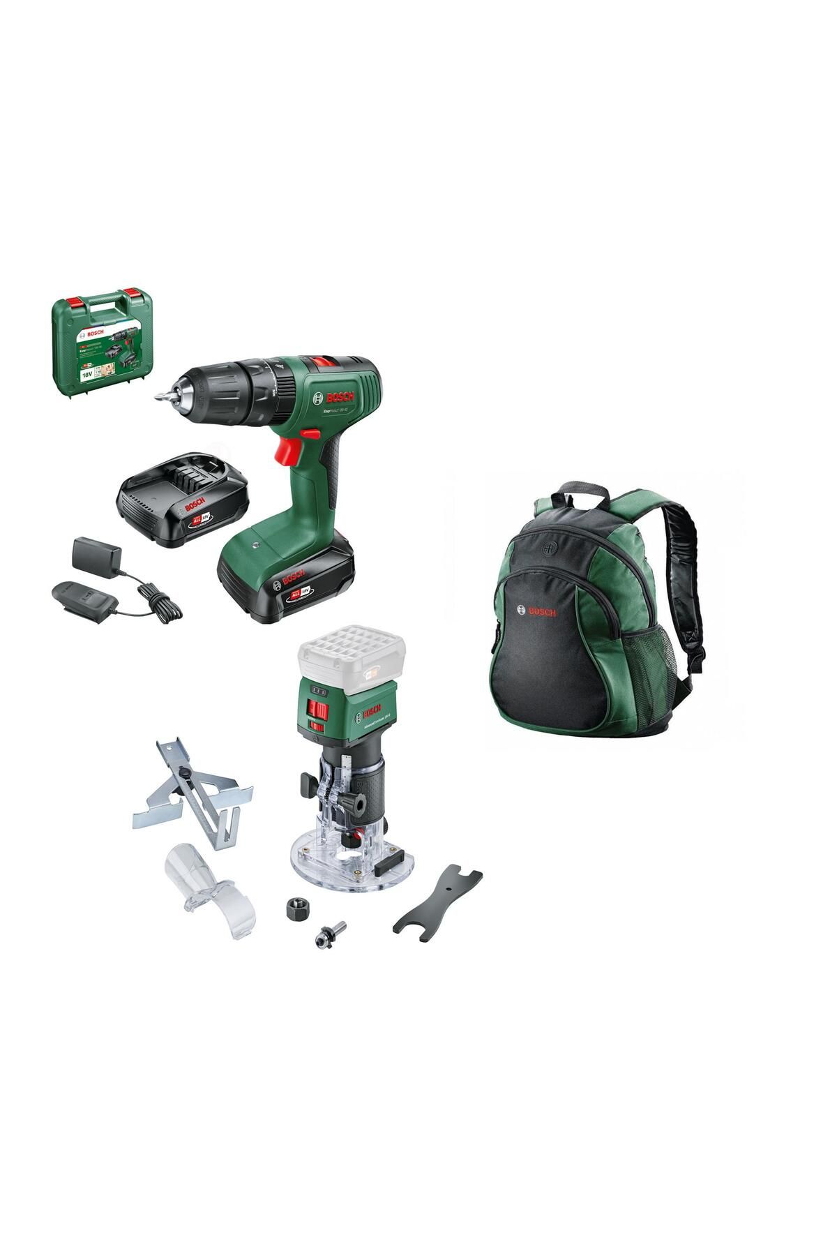 Bosch Easyimpact 18V-40 2x2.0 Ah + AdvancedTrimRouter 18V-8 Freze + Sırt Çantası