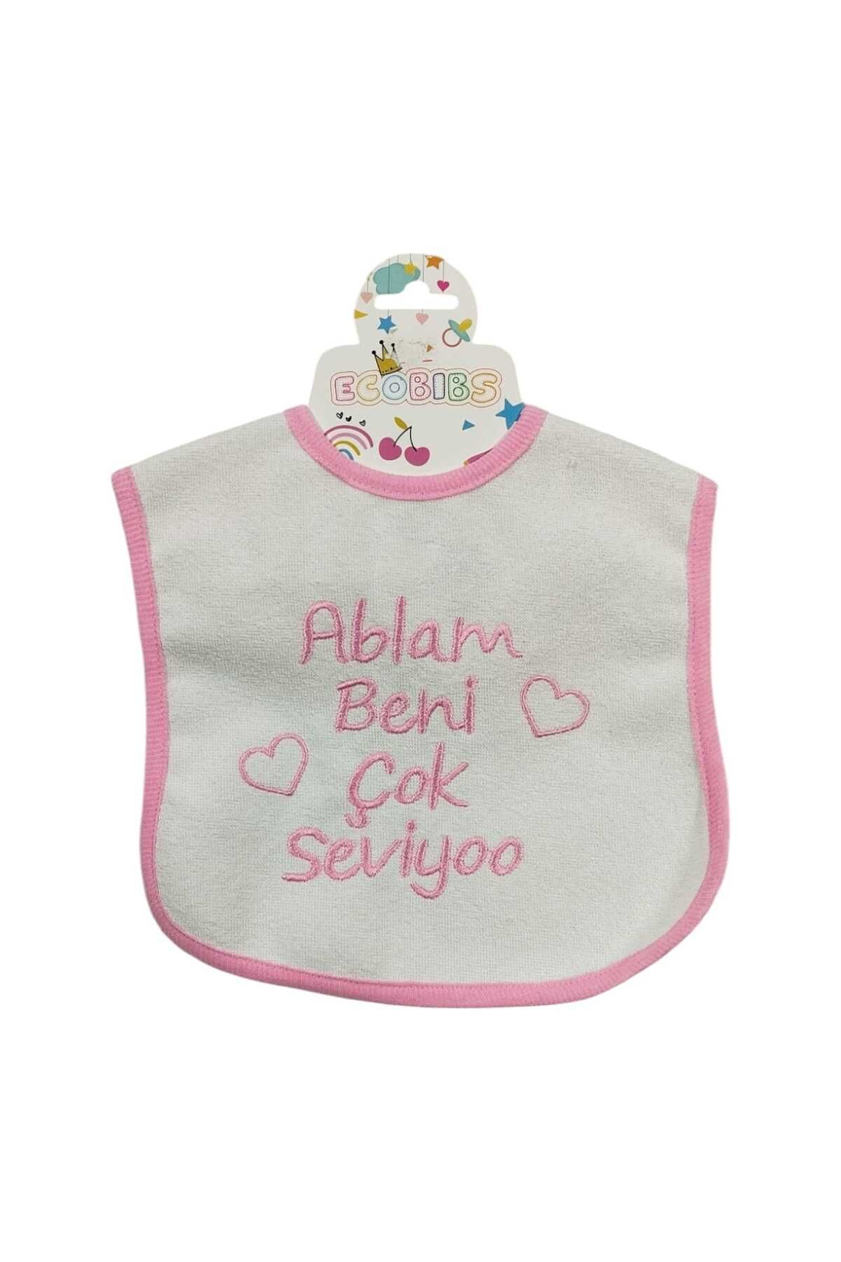 ECOBIBS Ablam Beni Çok Seviyoo Yazılı Mama Önlüğü Pembe