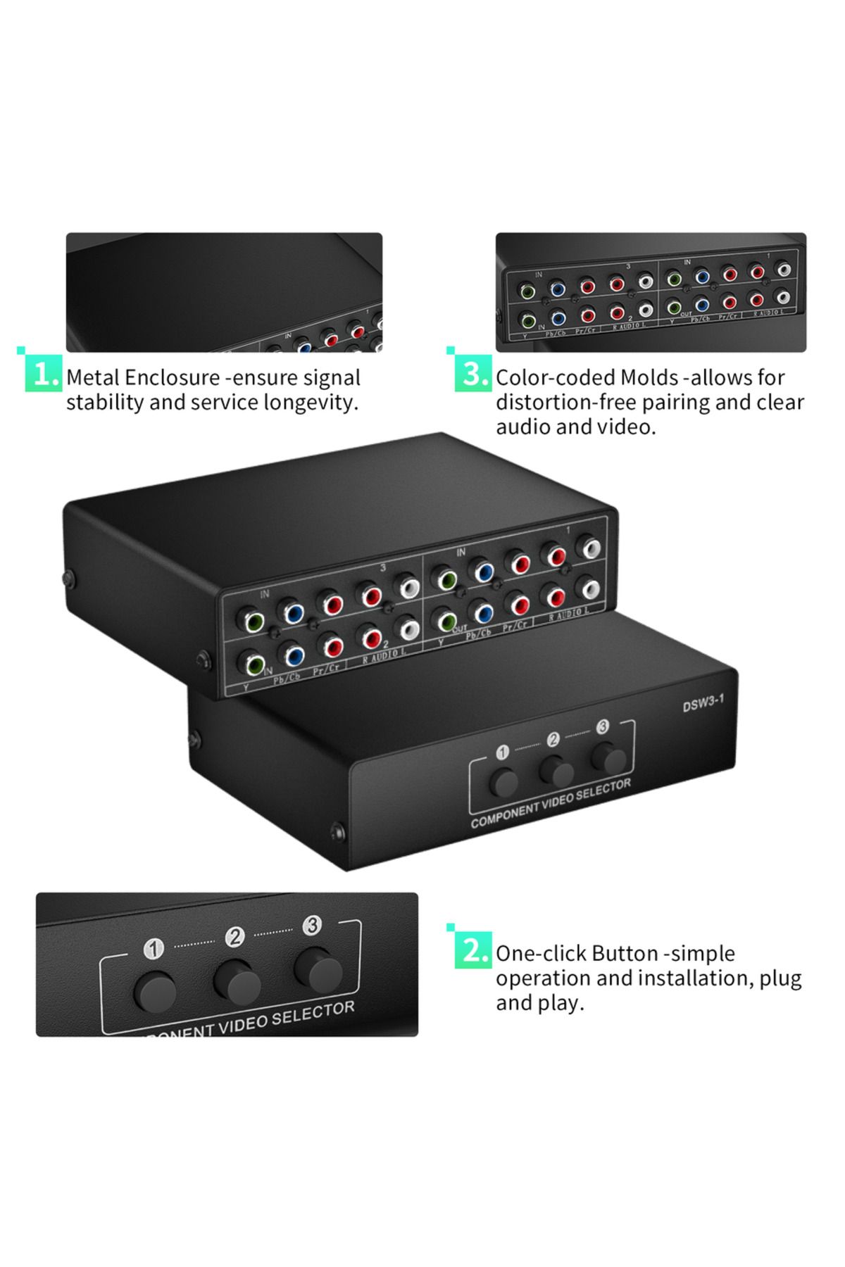 Choice-ملاحظة فحص أخرى لمفتاح مكون RGB صندوق اختيار 3 في 1 مخرج 5 Rca L/r Ypbpr مفتاح مكون Av Sw 3