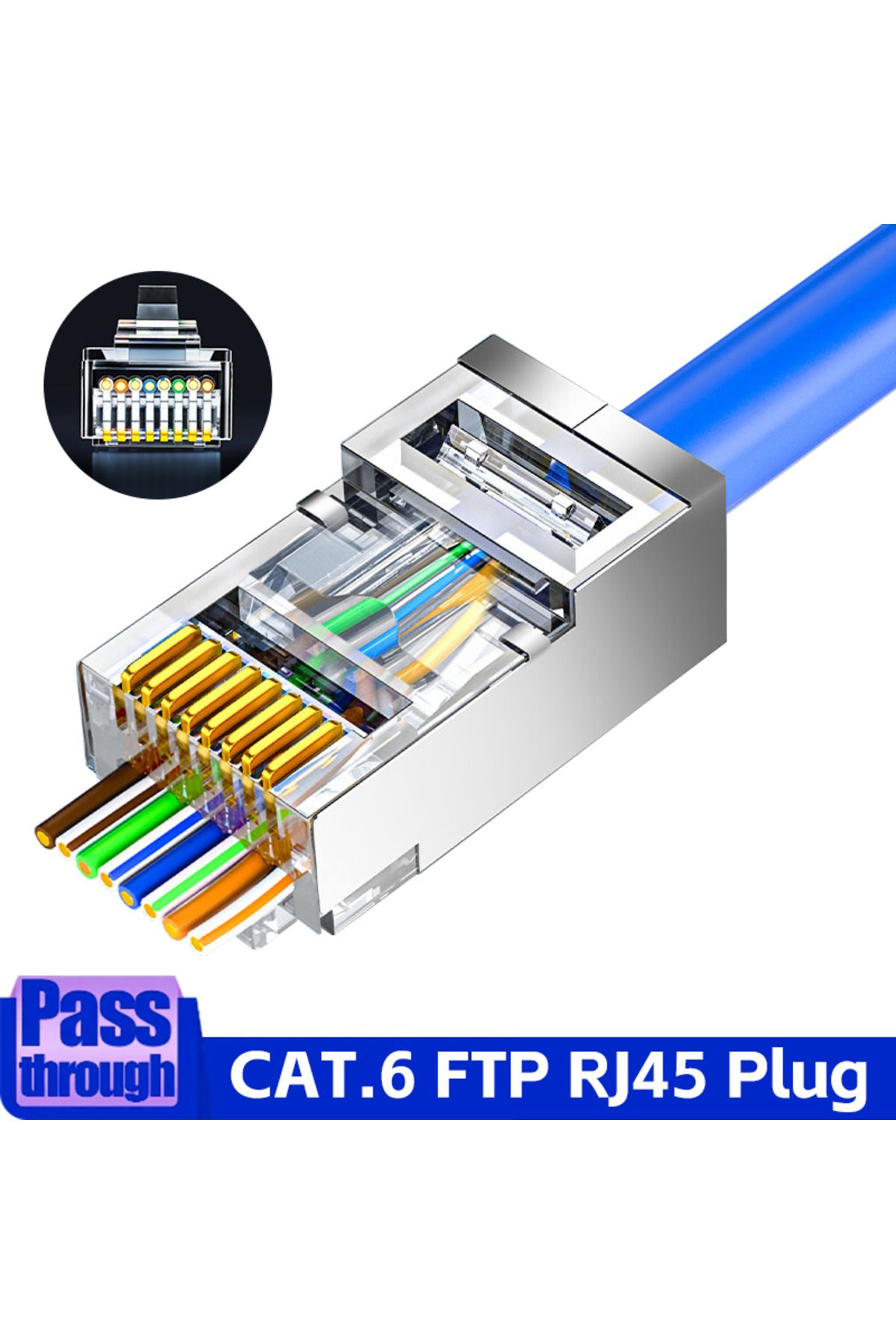 Choice-50pcs Cat6 Pass Through Rj45 Shielded Connectors Crystal End Gold-plated 8p8c Crimp Utp Ethernet Mod 1