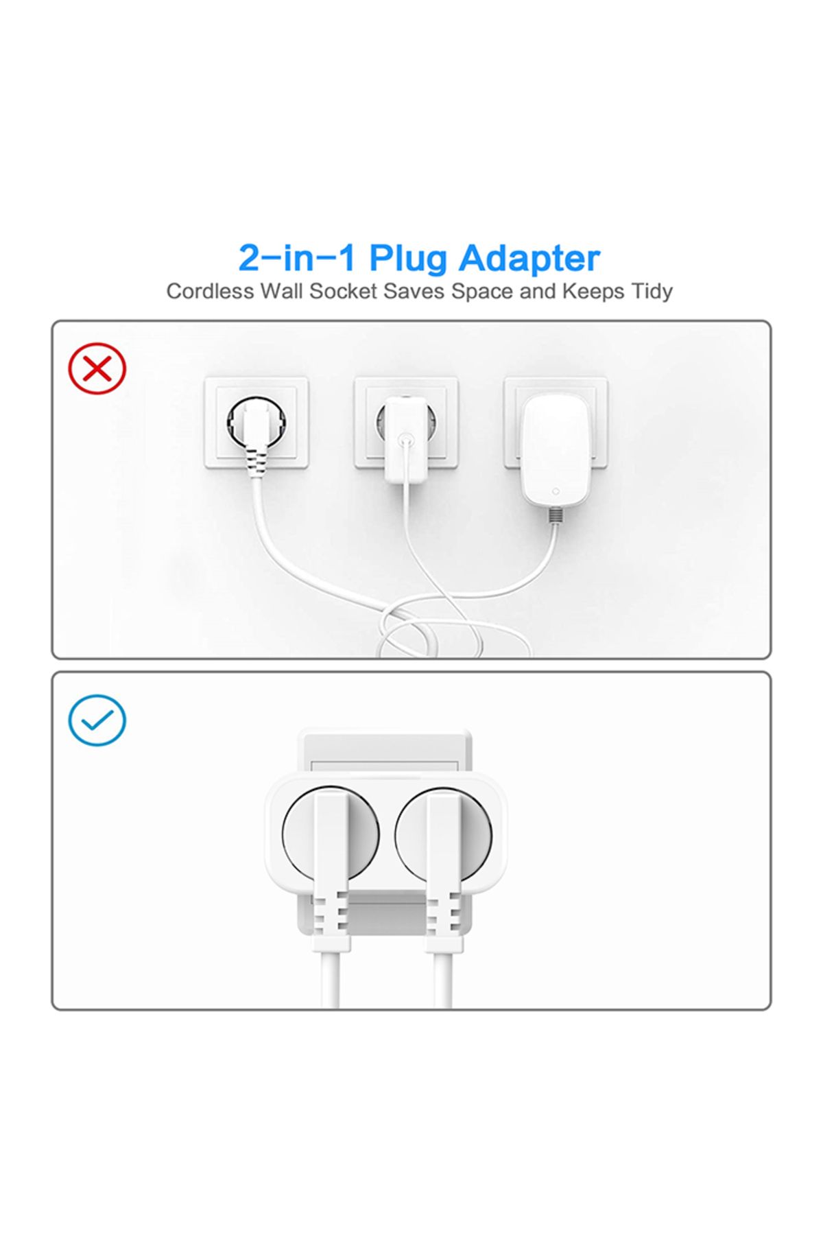 Choice-White Pack Of 3 Multiple Sockets Without Cable, Double Plug For Socket, 4000 W Portable Wall Plate S 5