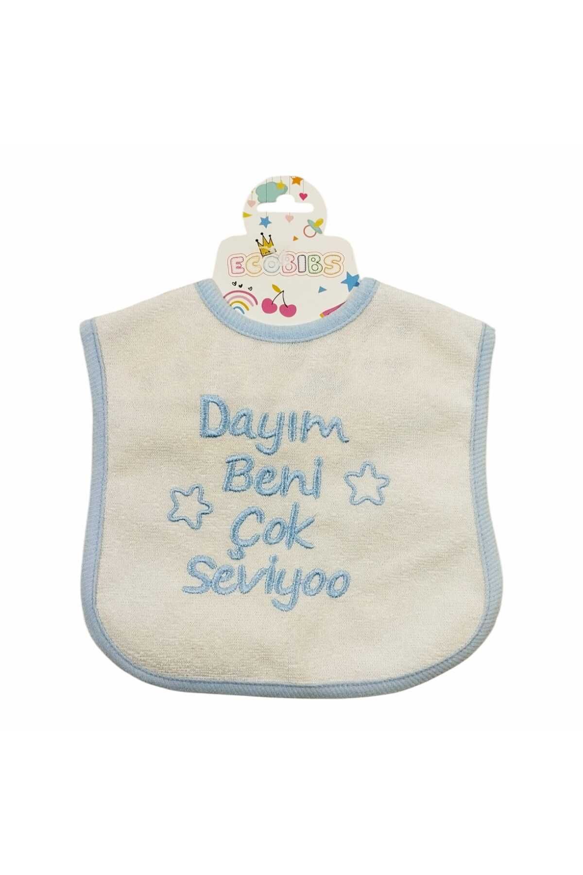 ECOBIBS Dayım Beni Çok Seviyoo Yazılı Mama Önlüğü Mavi